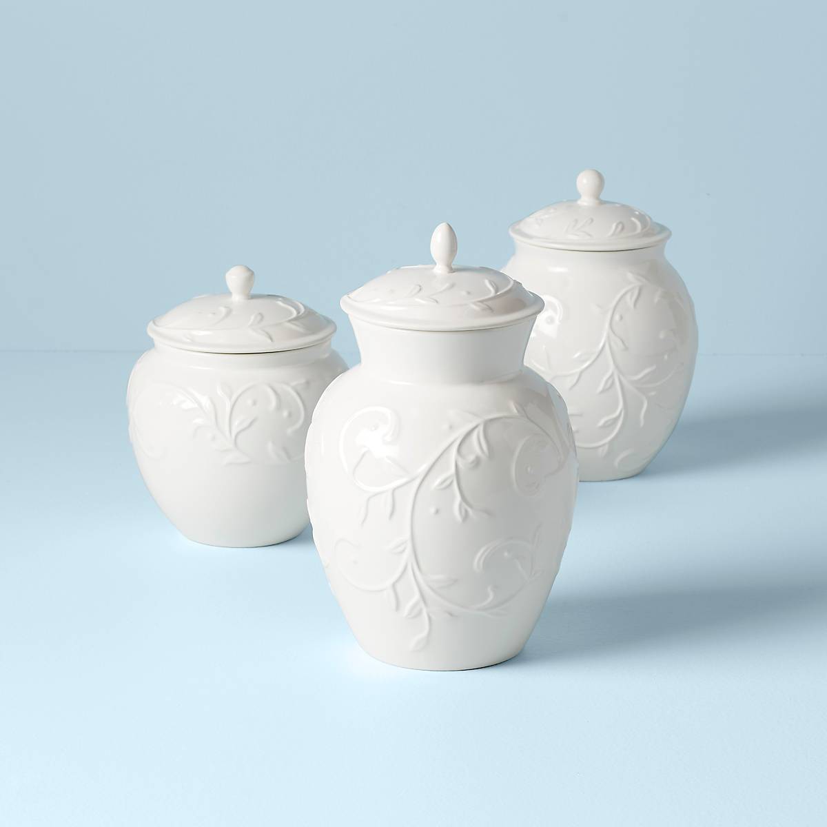Opal Innocence Carved 3-Piece Canister Set - Elegant Kitchen Storage for Sugar, Coffee & Tea - Perfect for Home Organization & Countertop Decor