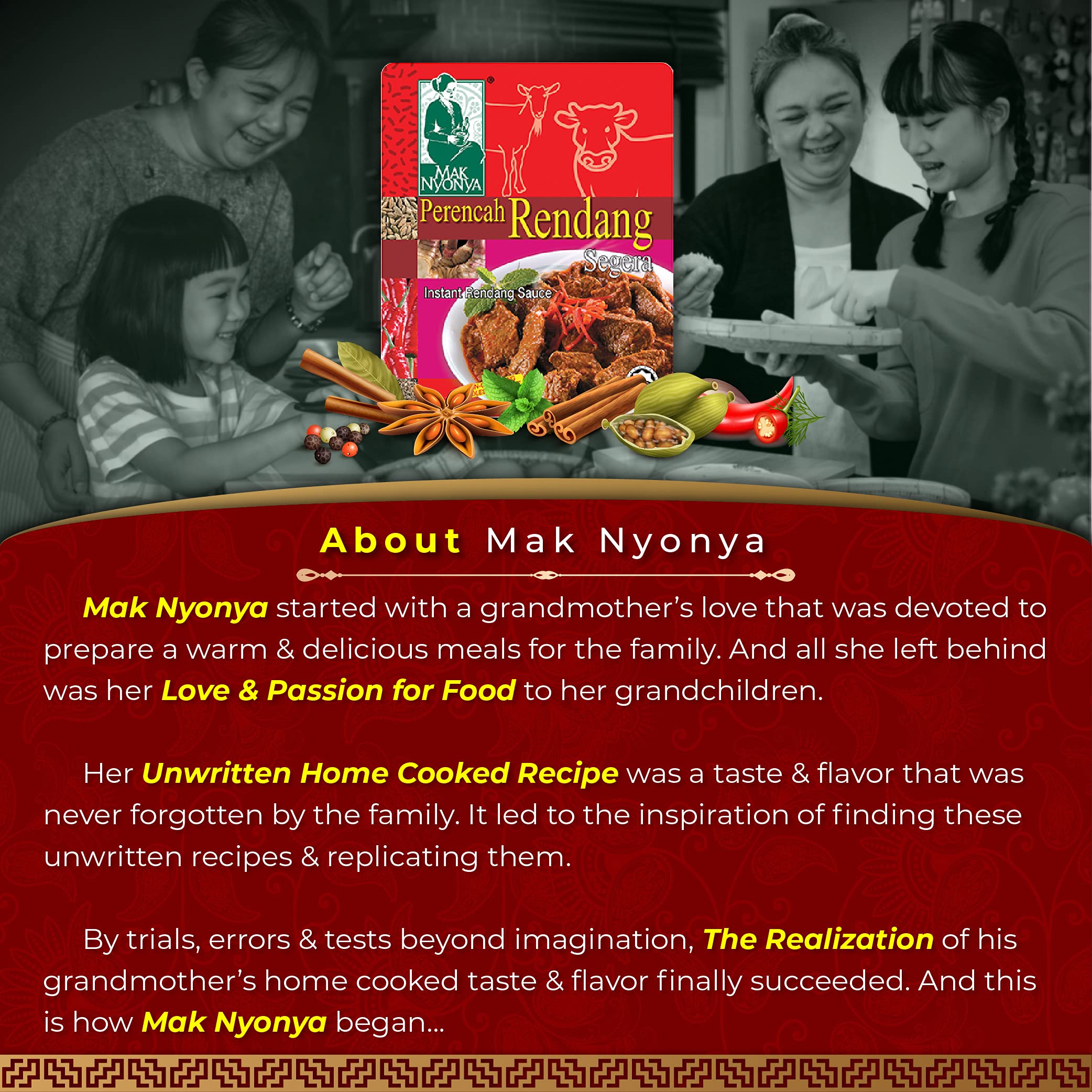 Authentic Mak Nyonya Instant Rendang Sauce - 7oz (200g) Dry Curry Paste for Beef, Chicken, Fish, Seafood & Vegetables | Quick & Easy Malaysian Curry Meal Solution for Busy Weeknights & Family Dinners