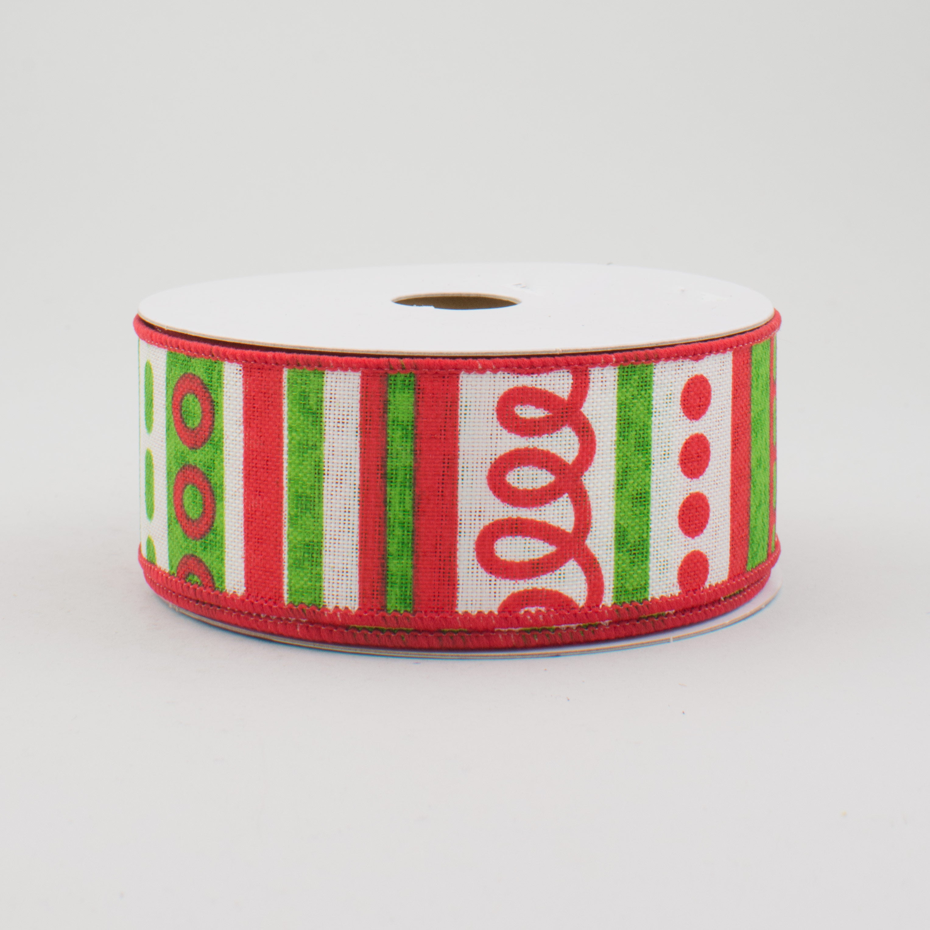 1.5 Inch Loopy Stripes Holiday Ribbon - Christmas Decorative Ribbon in White, Red & Green (10 Yards) for Gift Wrapping, Tree Decorations & DIY Crafts