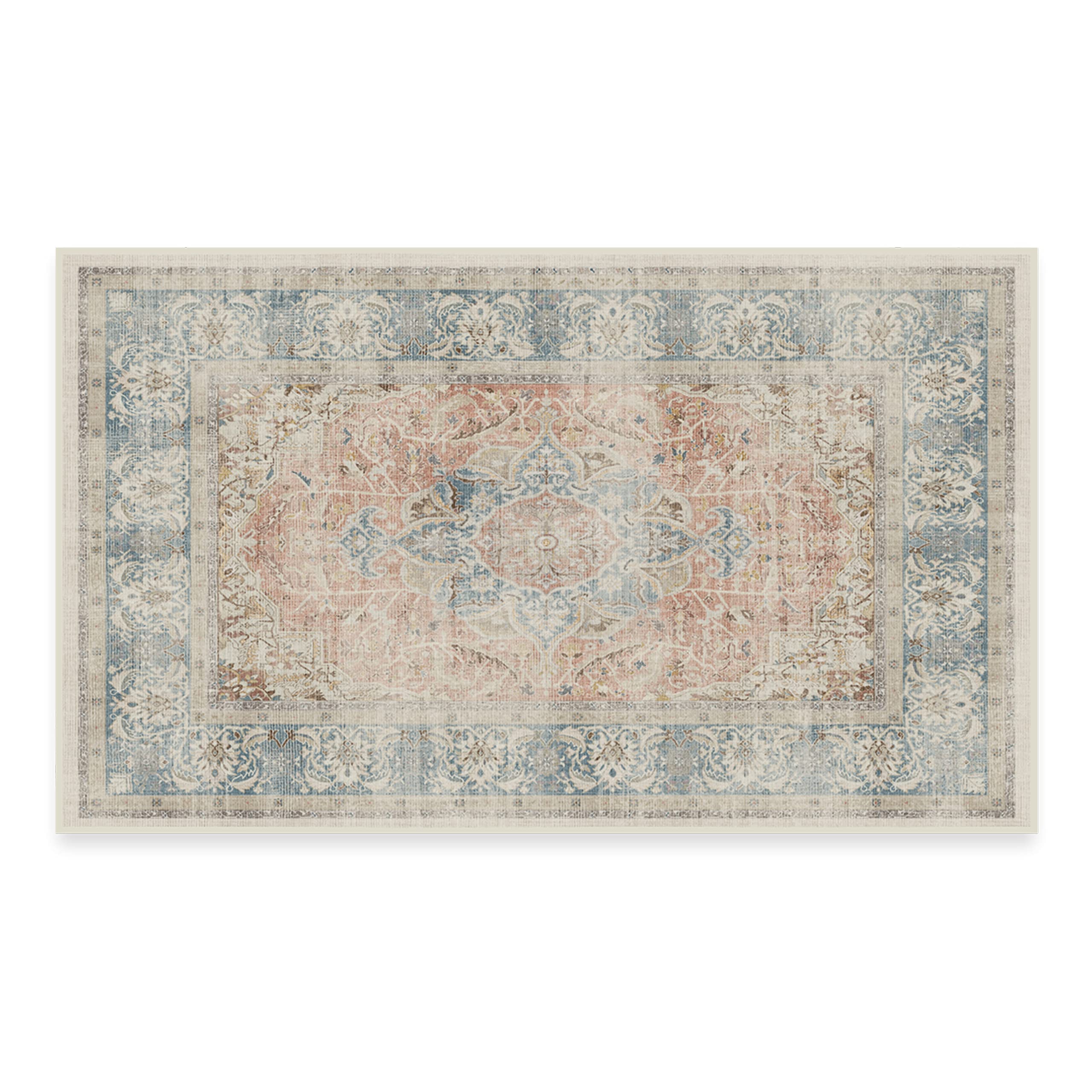 Ruggable Washable 3x5 Area Rug - Sarrah Coral | Non-Slip Premium Rug for Living Room, Bedroom, Kitchen, Office & Classroom | Perfect for High-Traffic Areas & Pet-Friendly Homes