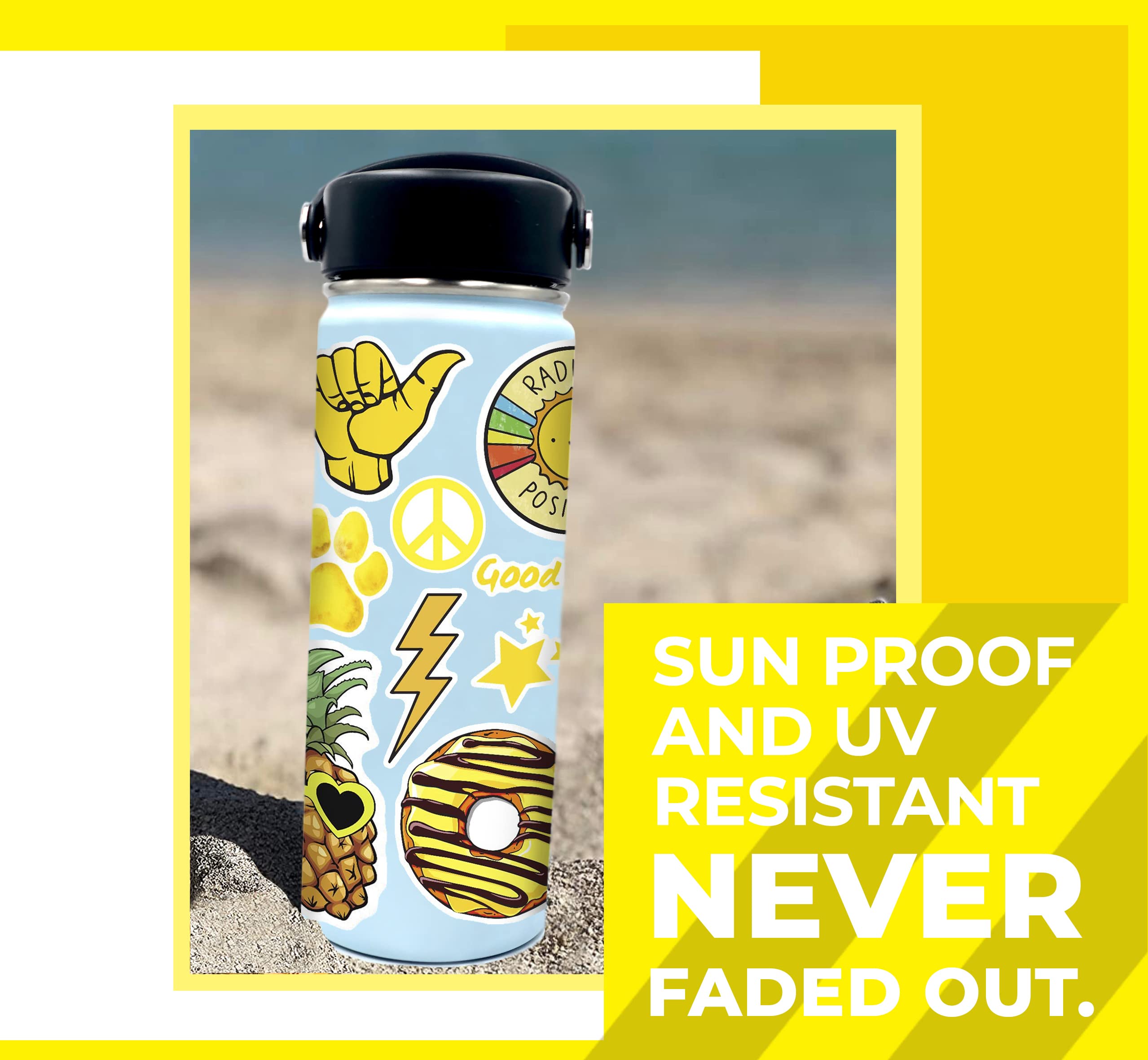100 Pack Yellow VSCO Stickers - Waterproof Vinyl Aesthetic Stickers for Laptop, Water Bottle, Journal & Phone | Cute VSCO Girl Stickers for Teens, Scrapbooking & DIY Crafts (Yellow)