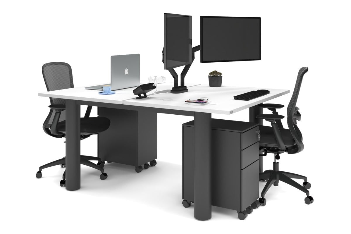 Quadro Cylinder Leg 2-Person Office Workstation Desk [1200L x 800W with Cable Management] - Perfect for Collaborative Workspaces & Modern Home Offices