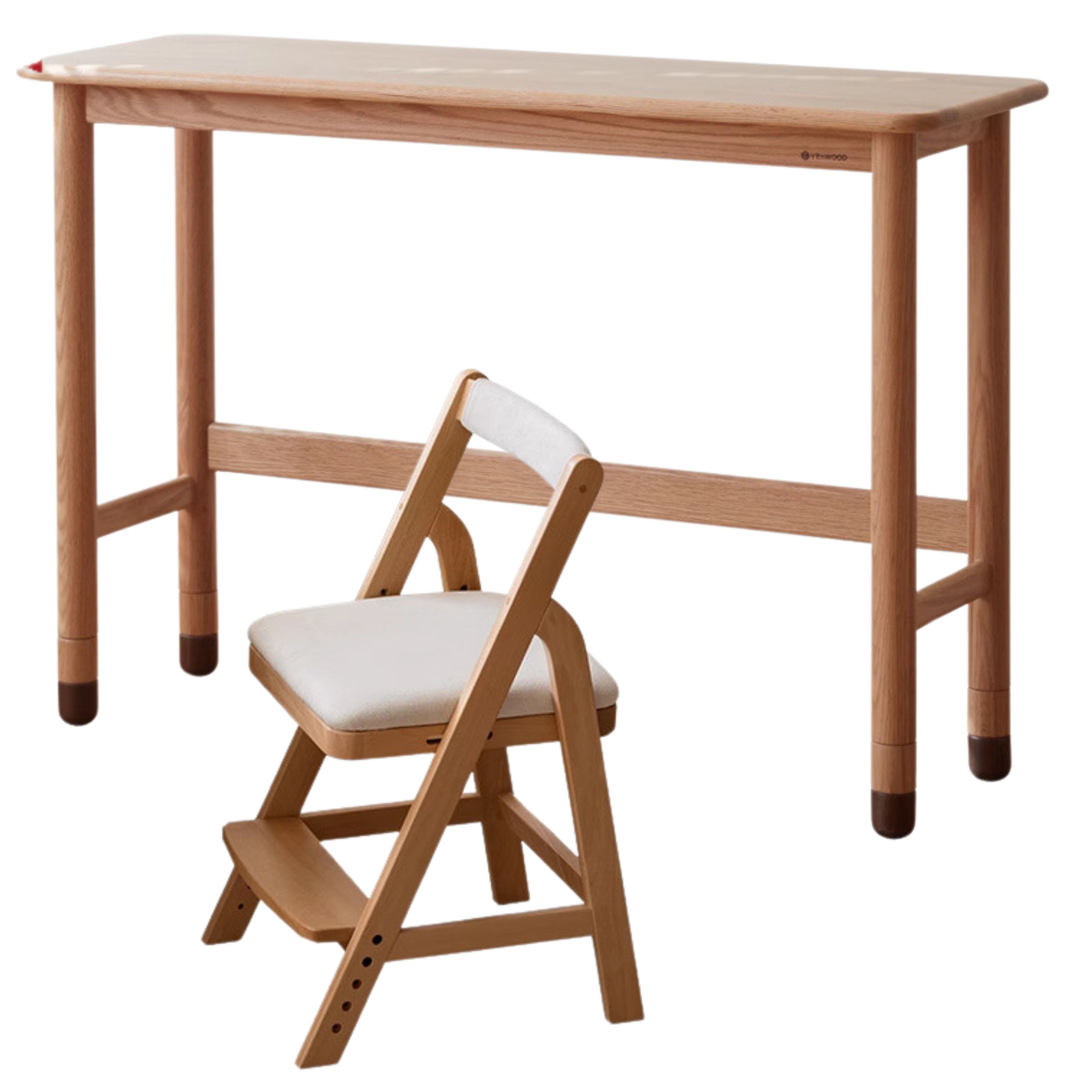 47.2x15.7x25.5-29.5 inch/ 120x40x65-75 cm/ Natural wood color/ lift desk without drawers+ lift chair off-white