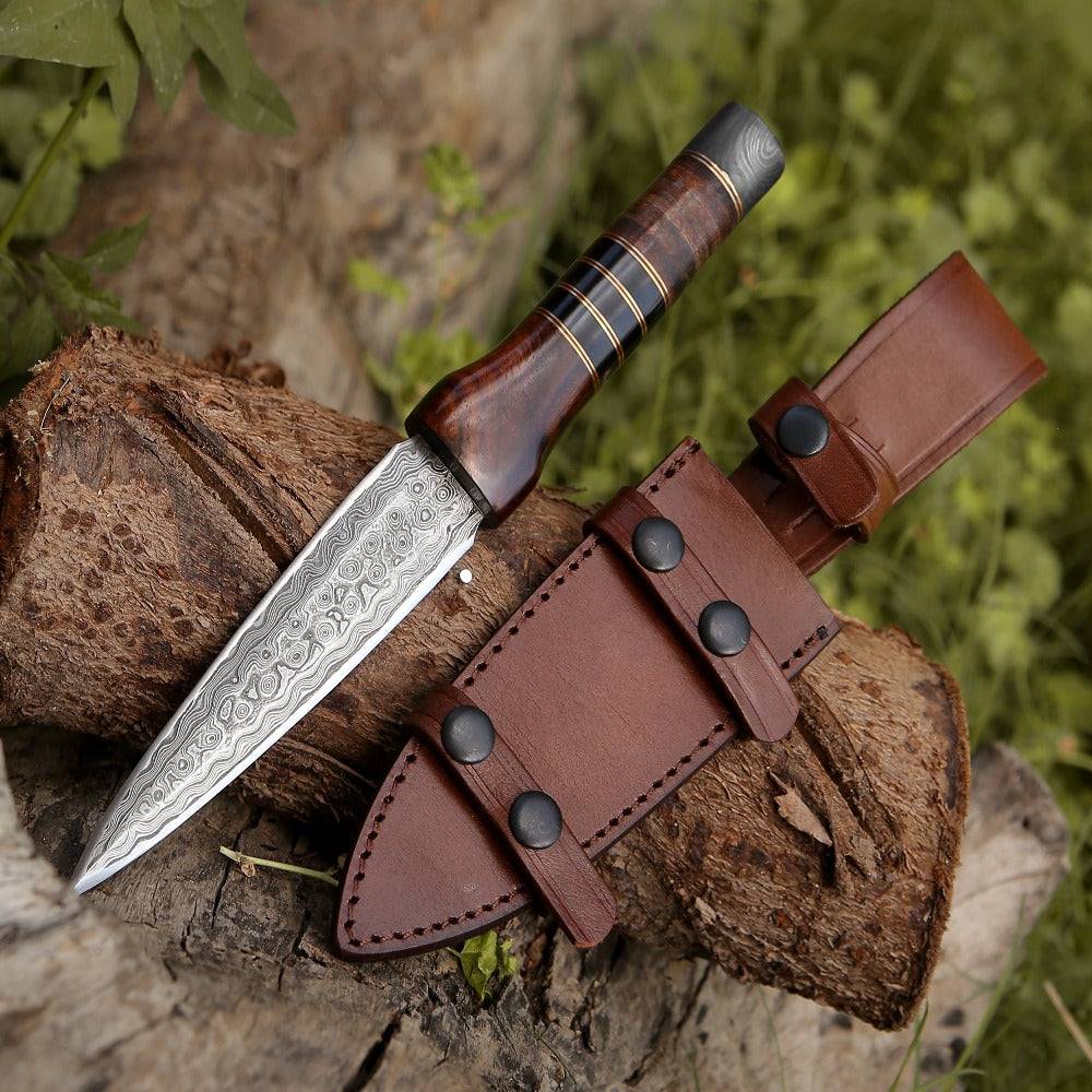 Handmade Damascus Steel Dagger with Leather Sheath - Tactical Knife for Outdoor Survival, Hunting & Camping Gear | Collector's Edition Combat Knife