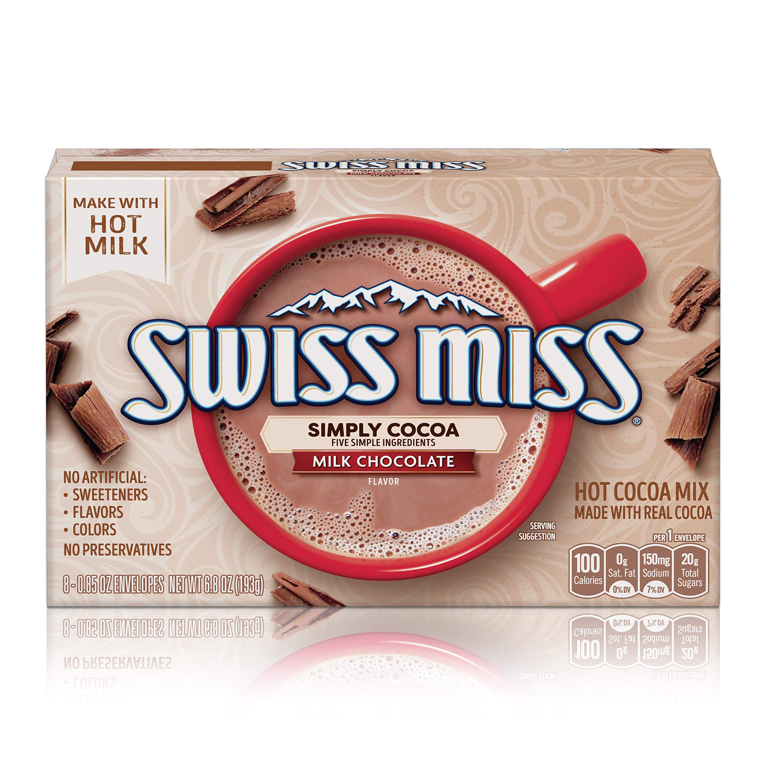 Swiss Miss Simply Cocoa Milk Chocolate Hot Cocoa Mix, 8 Count (6.8 oz) - Perfect for Winter Warmth, Holiday Gifts & Cozy Family Moments