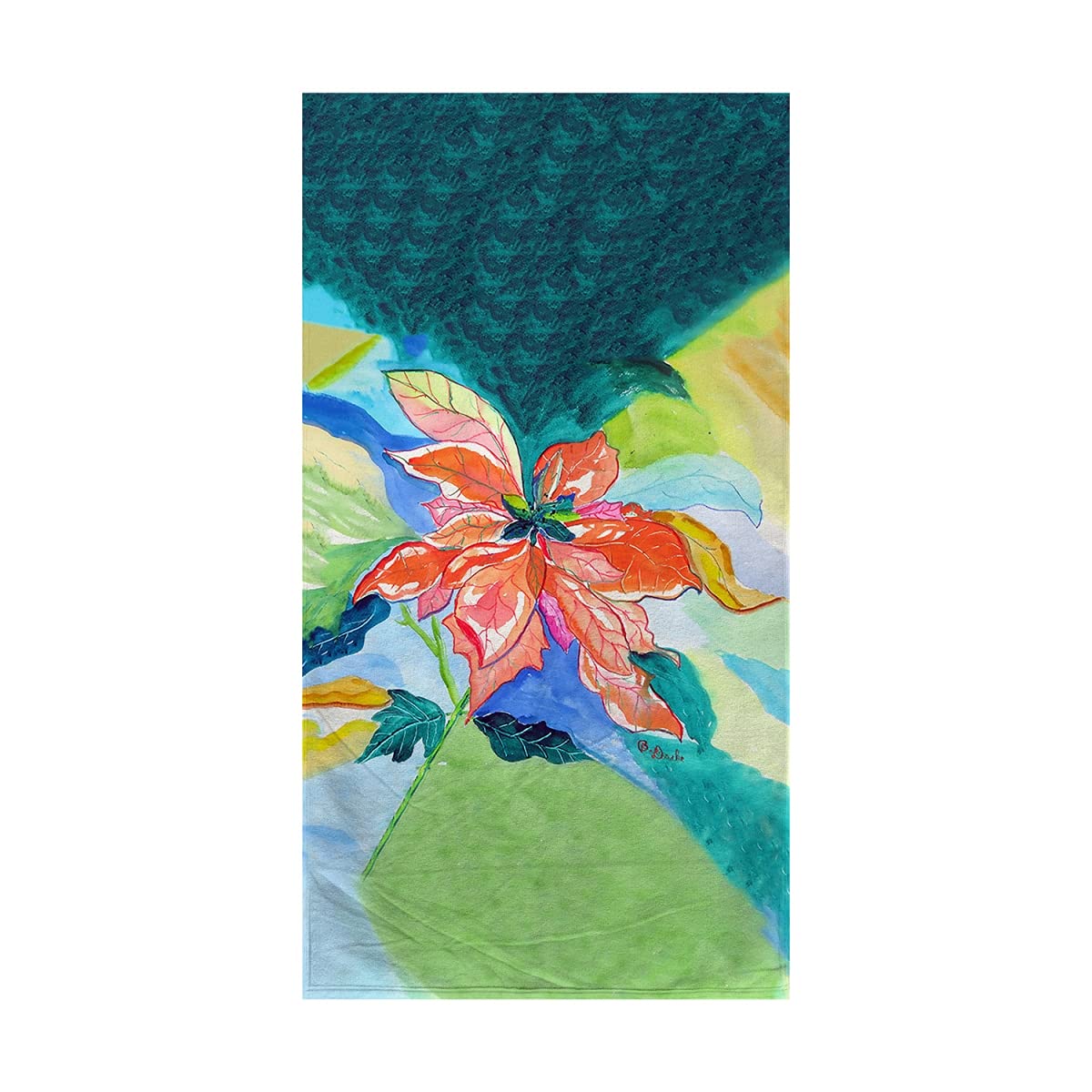 Betsy Drake Peach Poinsettia Beach Towel - Large Soft Absorbent Quick-Dry Towel for Pool, Beach, Yoga & Travel | Summer Essential