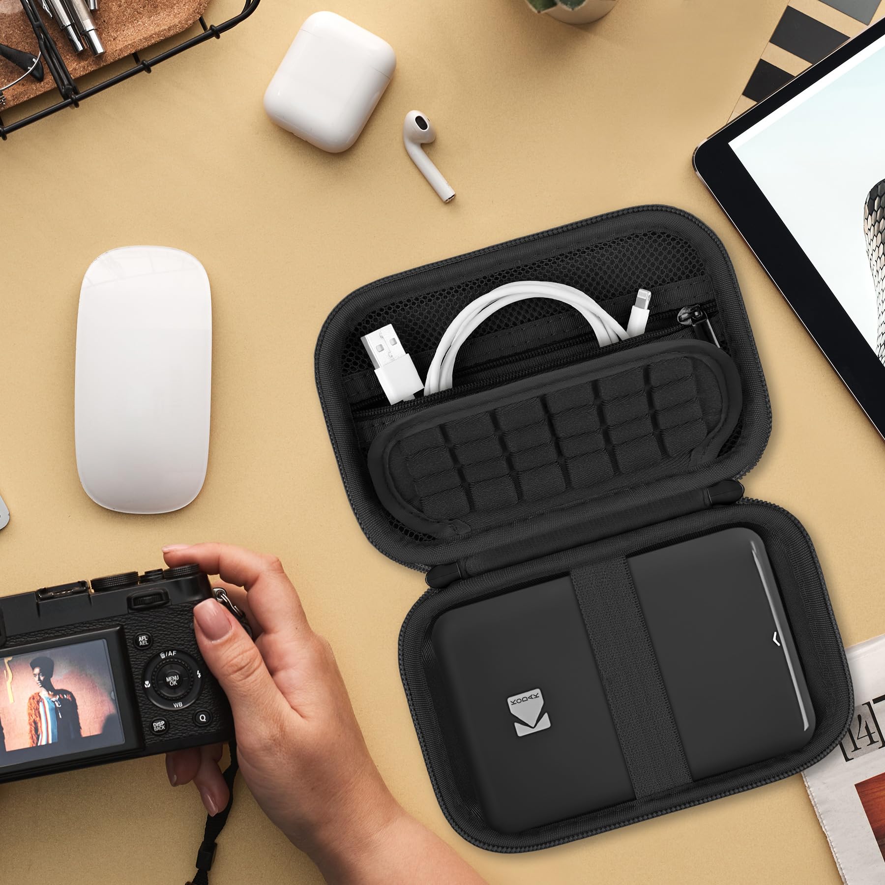 Supmay Hard Carrying Case for KODAK Step Instant Photo Printer - Durable Protective Cover with Zippered Mesh Pocket for USB Cable & Photo Paper (Black) | Perfect for Travel, Parties & Photo Storage