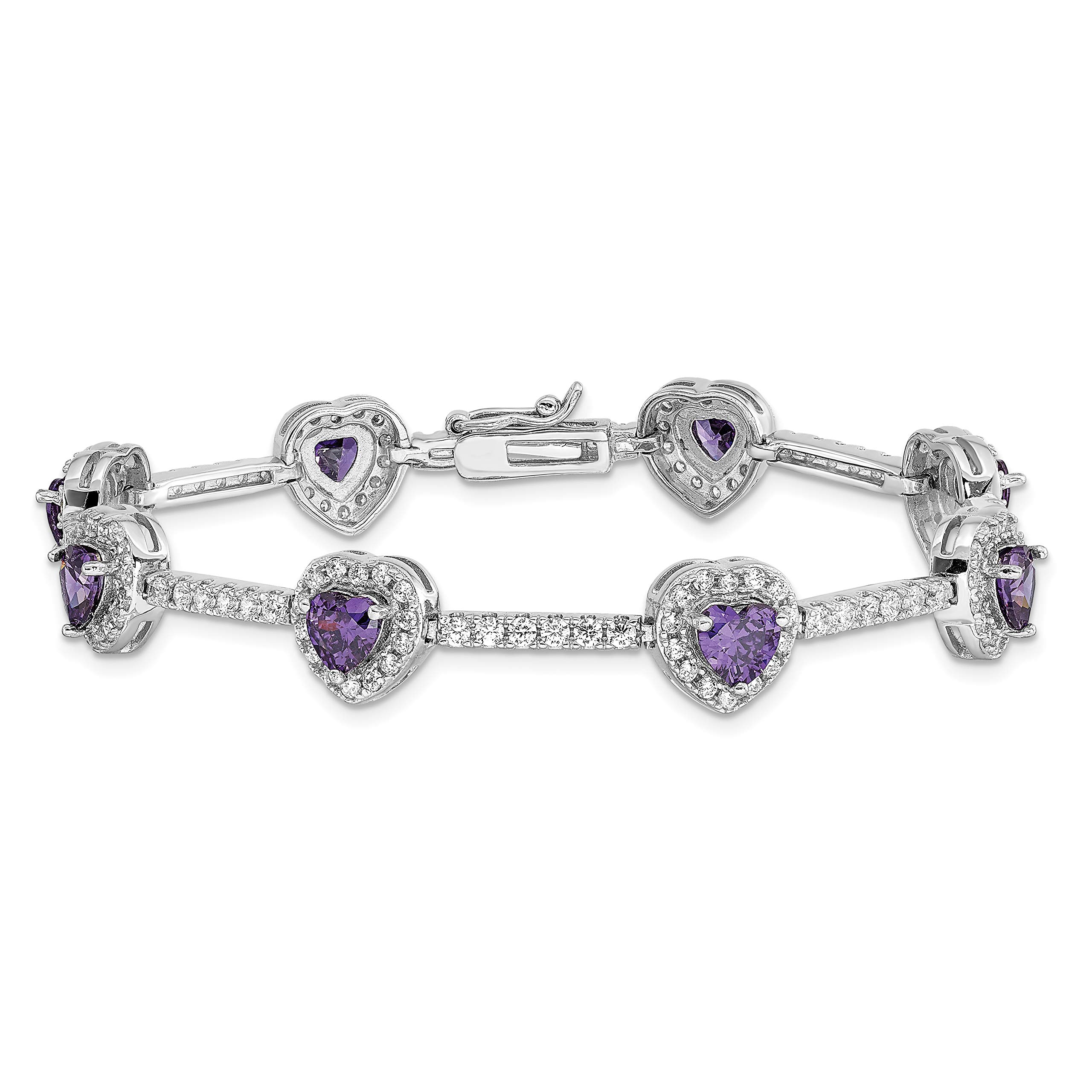 925 Sterling Silver Heart Charm Bracelet with Purple Amethyst & Cubic Zirconia - Dainty Love Tennis Chain Jewelry for Women - Perfect Gift for Valentine's Day, Anniversary & Special Occasions