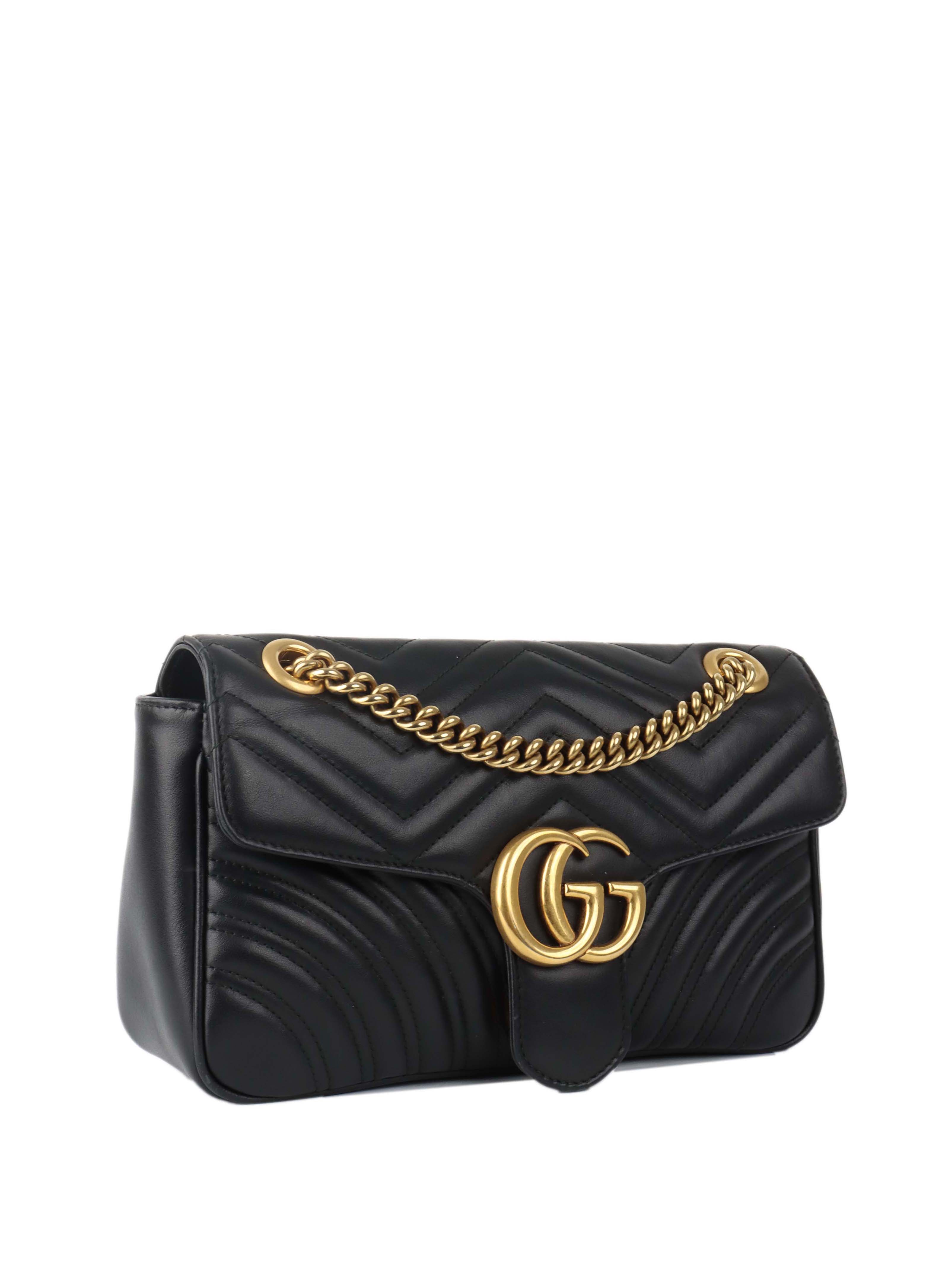 Gucci Black Small Marmont Shoulder Bag for Women - Luxury Leather Crossbody Purse with Chain Strap, Perfect for Date Night & Evening Events