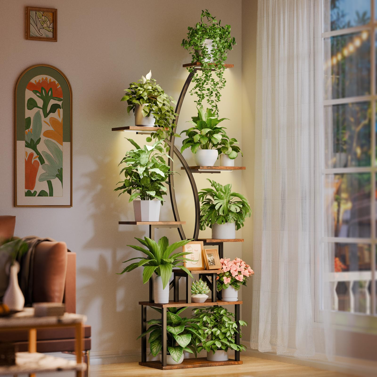 JUSTOGO 8-Tier Tall Metal Plant Stand with Grow Light - 65