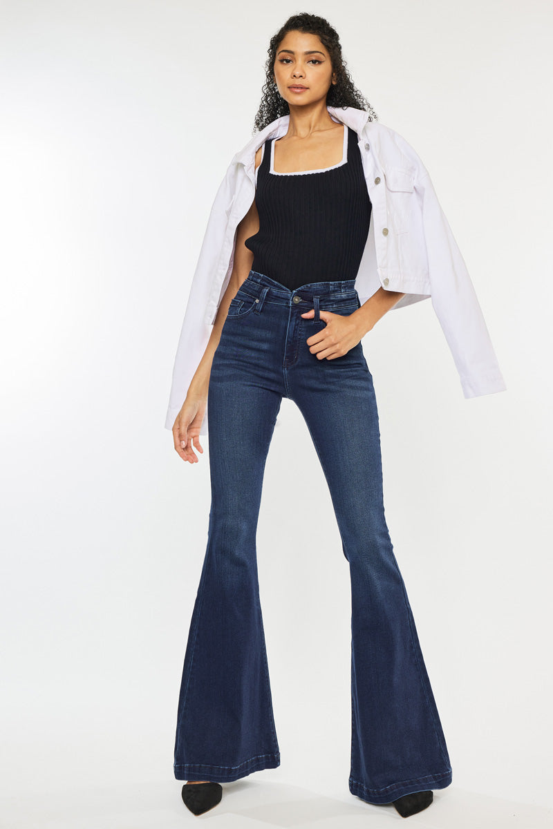 Elowen Women's High Rise Super Flare Jeans - Vintage 70s Inspired Denim Pants for Casual Wear & Night Out