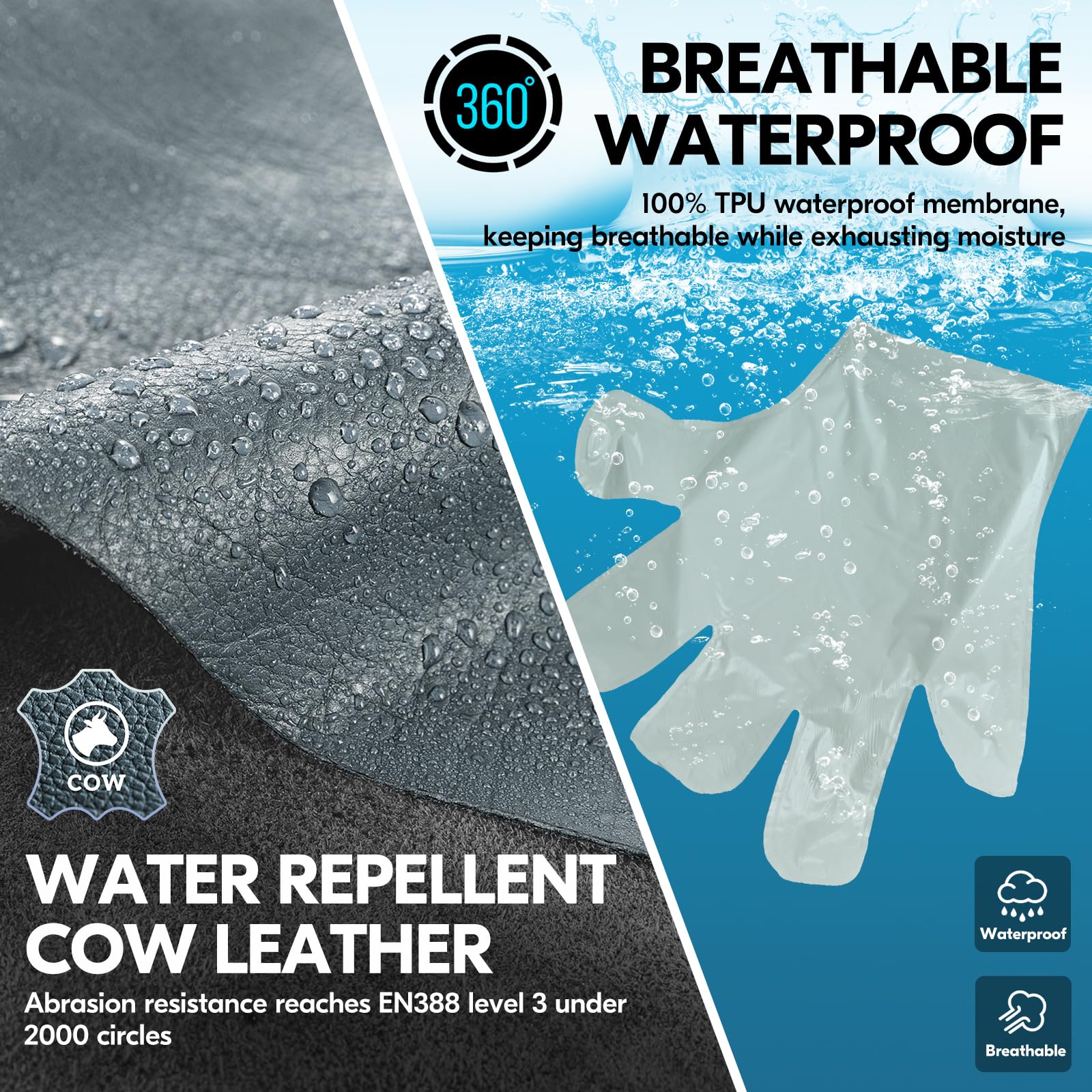 Vgo Coldproof Winter Work Gloves -20℃/-4°F, Leather Impact & Anti-Vibration Gloves, Water Resistant for Outdoor Jobs & Snow Removal (CA7722FW) - Ideal for Construction, Landscaping & Winter Activities