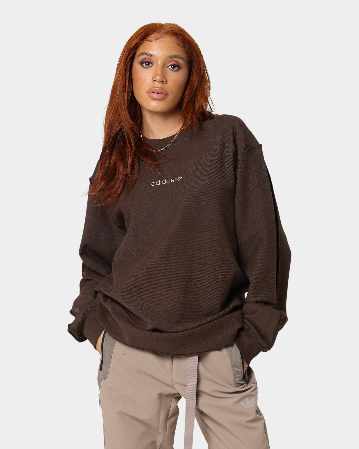 Adidas Loopback Crewneck Sweatshirt for Men - Soft Brown Cotton Pullover for Casual Wear & Street Style