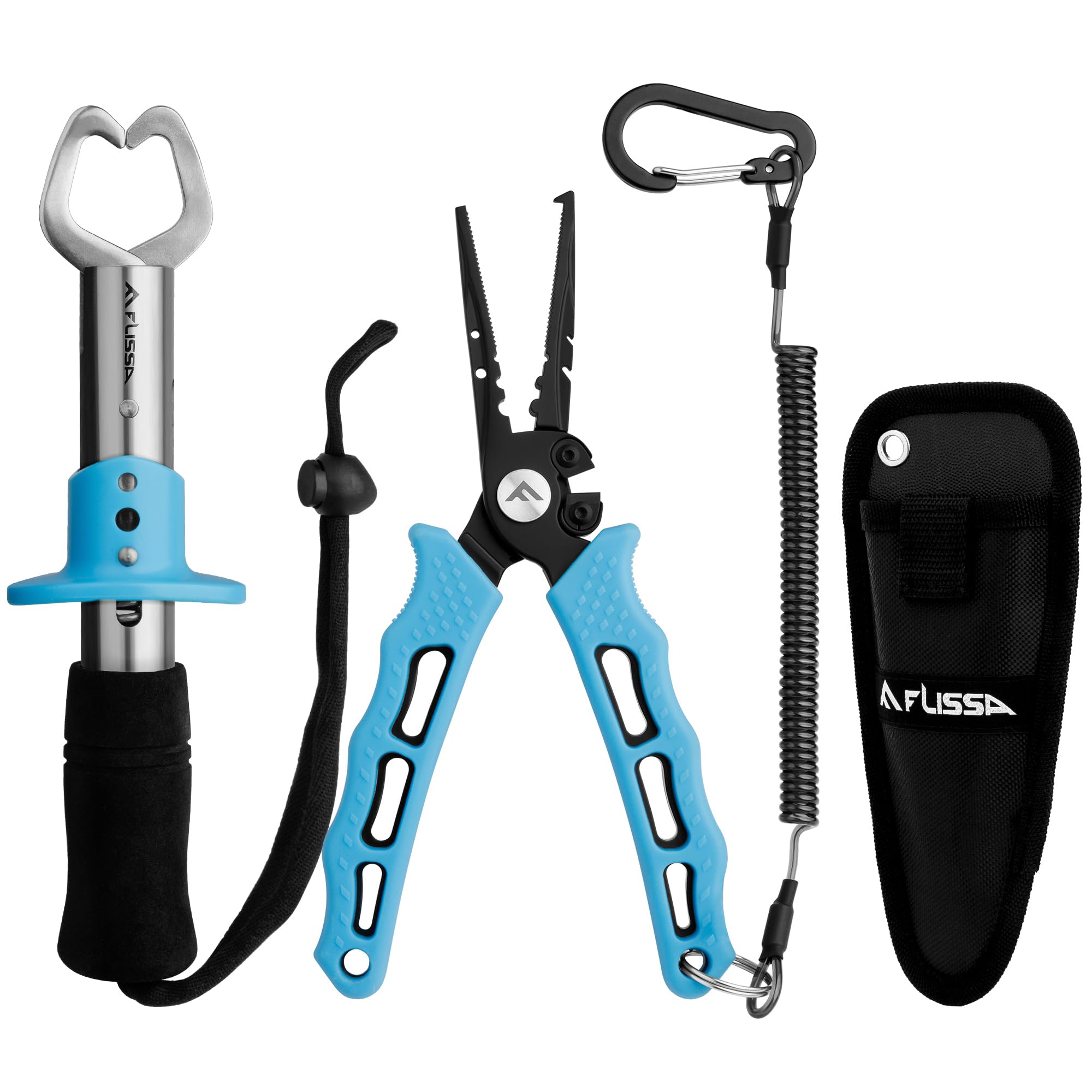 FLISSA 7.5 Inch Stainless Steel Fishing Pliers - 420 Corrosion Resistant Hook Remover & Split Ring Tool with Braid Cutters, Sheath & Lanyard - Perfect for Saltwater Fishing, Bass Angling & Tackle Maintenance