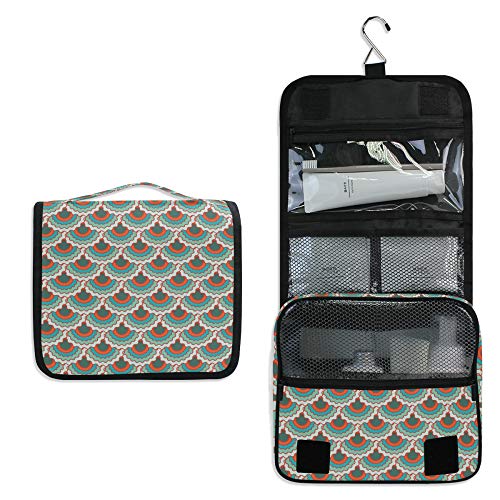 ALAZA Fairy Mermaid Scale Japanese Toiletry Bag - Hanging Multifunctional Cosmetic Organizer with Hook - Perfect for Travel, Bathroom Storage & Makeup Organization
