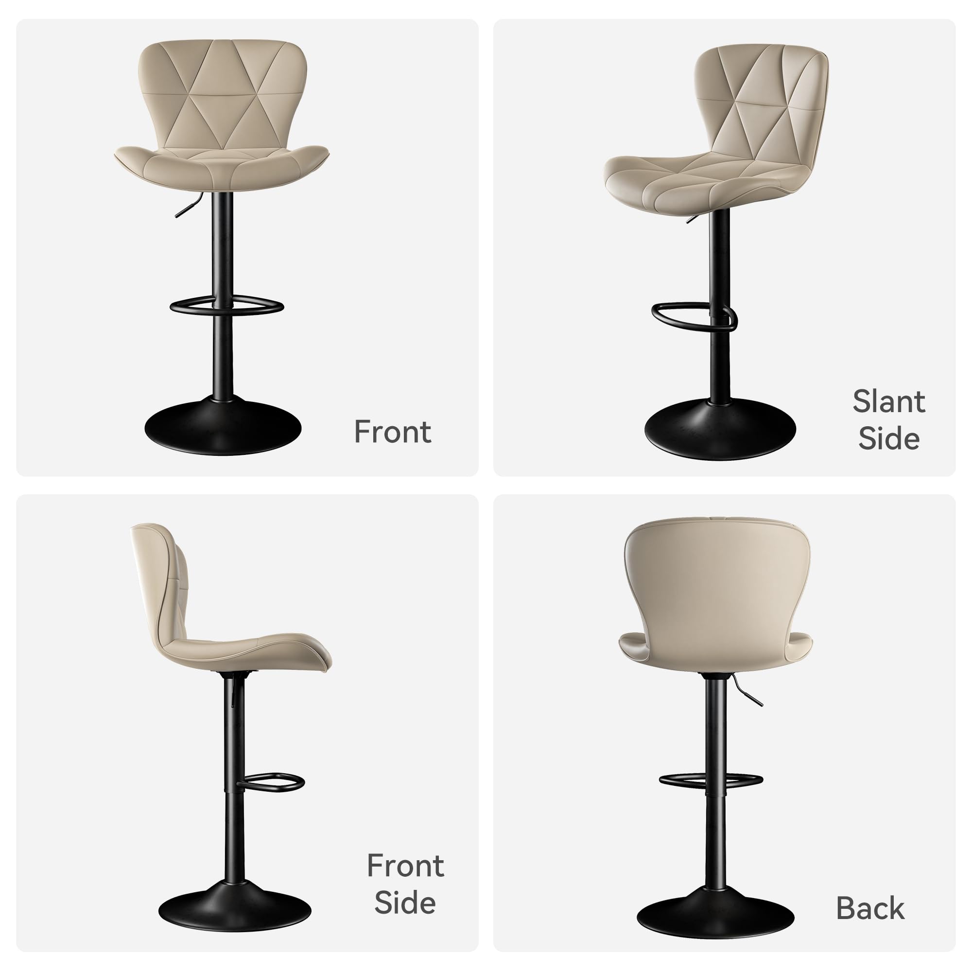 Adjustable Swivel Bar Stools Set of 2 - Faux Leather Upholstered Counter Height Bar Chairs with High Backrest for Kitchen Island, Dining Room & Home Bar (Khaki) - Perfect for Entertaining, Breakfast Nooks & Modern Kitchen Decor