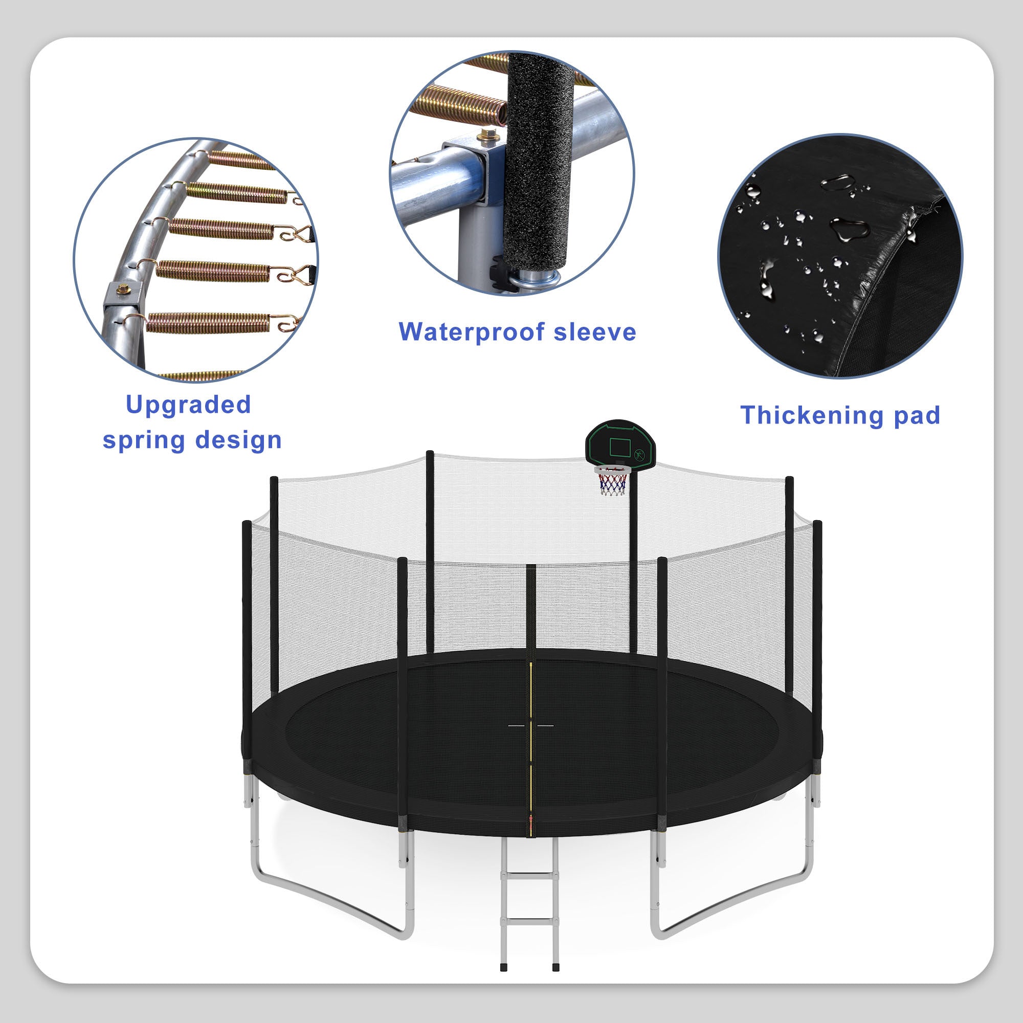 14FT Kids Trampoline with Safety Enclosure Net, Basketball Hoop & Ladder - Easy Assembly Outdoor Round Trampoline for Backyard Fun & Exercise