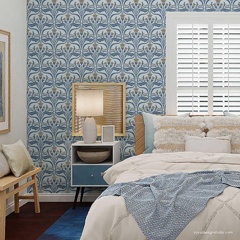 Aubrey Nouveau Floral Wall Stencil - Reusable DIY Painting Template for Home Decor, Bedroom, Nursery & Living Room Wall Art Projects