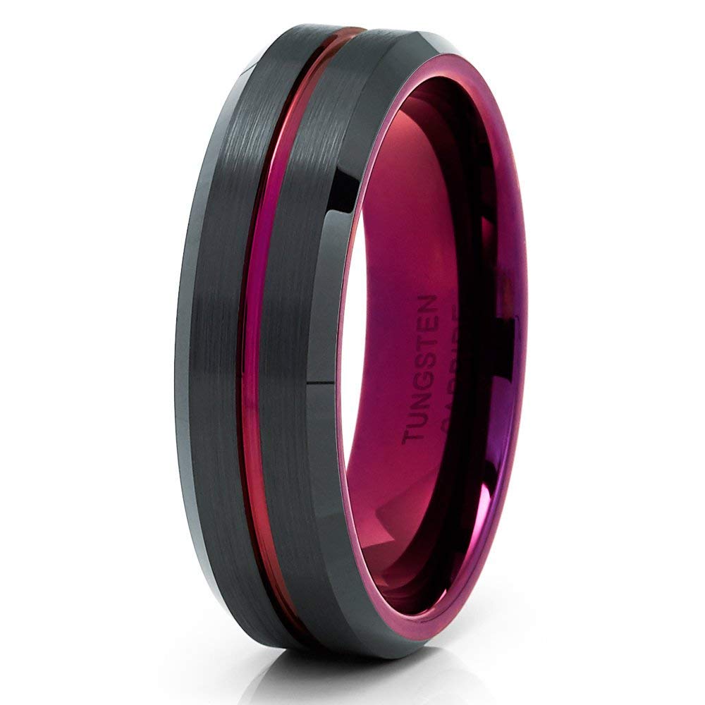 6mm Purple Tungsten Carbide Wedding Band for Men & Women - Comfort Fit Engagement & Anniversary Ring - Perfect for Weddings, Proposals & Special Occasions