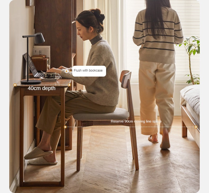 Premium Black Walnut Solid Wood Narrow Writing Desk - Modern Minimalist Home Office & Study Workstation for Small Spaces