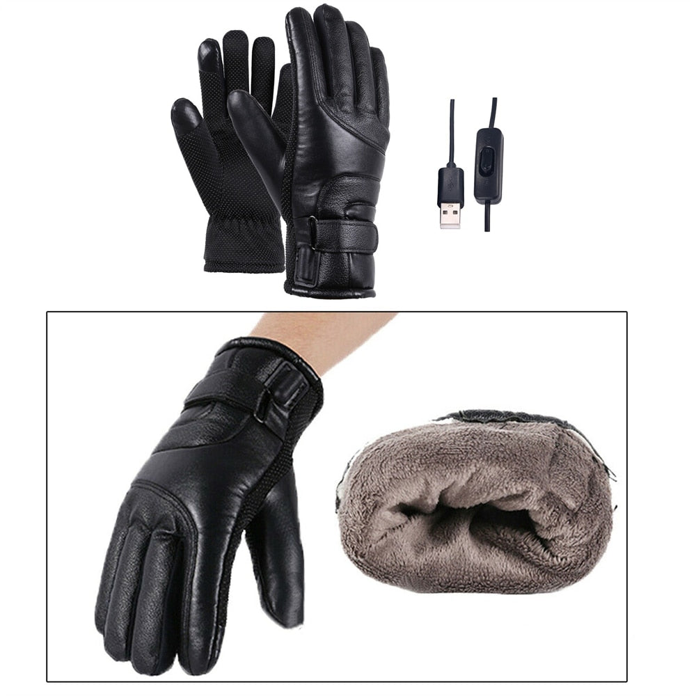 Rechargeable USB Electric Heated Gloves - Winter Thermal Waterproof Hand Warmers for Motorcycle Riding, Biking & Outdoor Activities - Touch Screen Compatible
