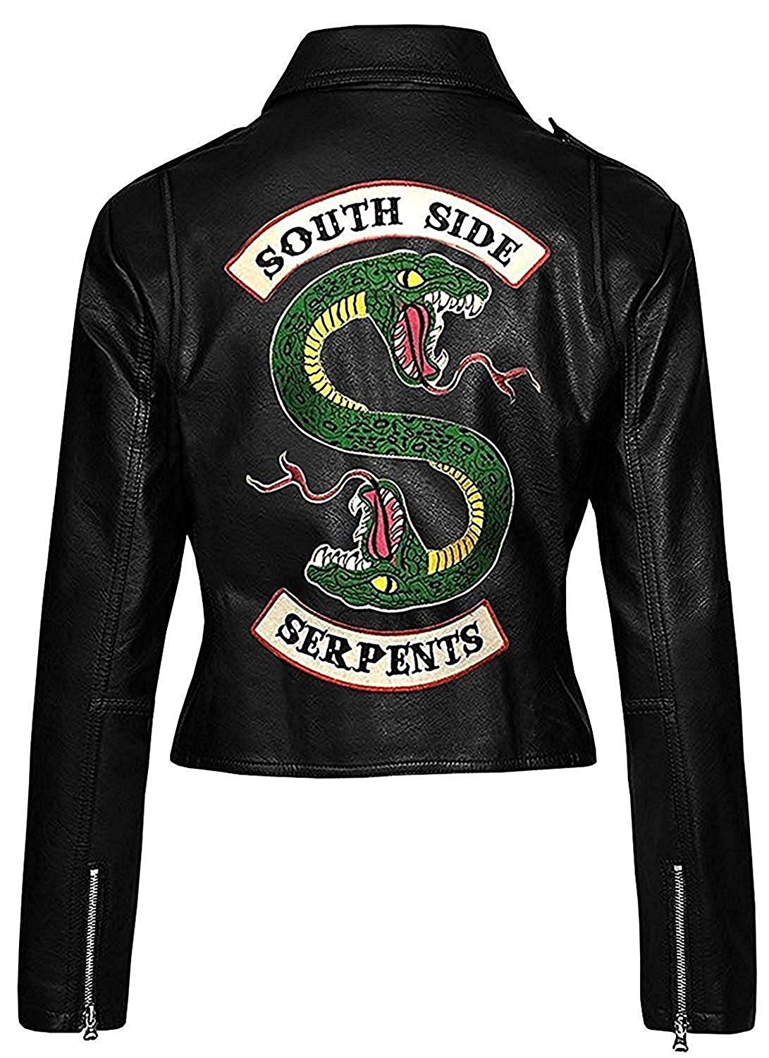R&B Fashions Women's Black Faux Leather Biker Jacket with Motorcycle Gang Logo - Stylish Outerwear for Riding, Night Out & Casual Wear
