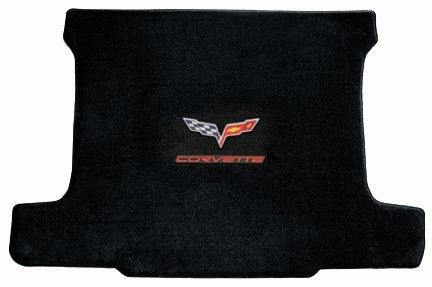 2005-2013 Chevrolet Corvette Coupe Ebony Black Trunk Liner Mat with Crossed Flags & Corvette Logos - Premium Car Accessory for Storage & Protection