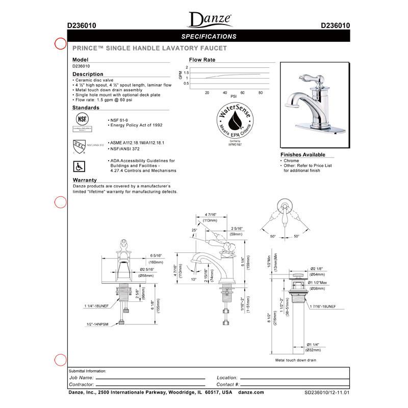Danze Prince Brushed Nickel Single Handle Bathroom Faucet with Touch Drain - Modern Water-Saving Design for Bathroom Sink, Vanity, and Powder Room Installation