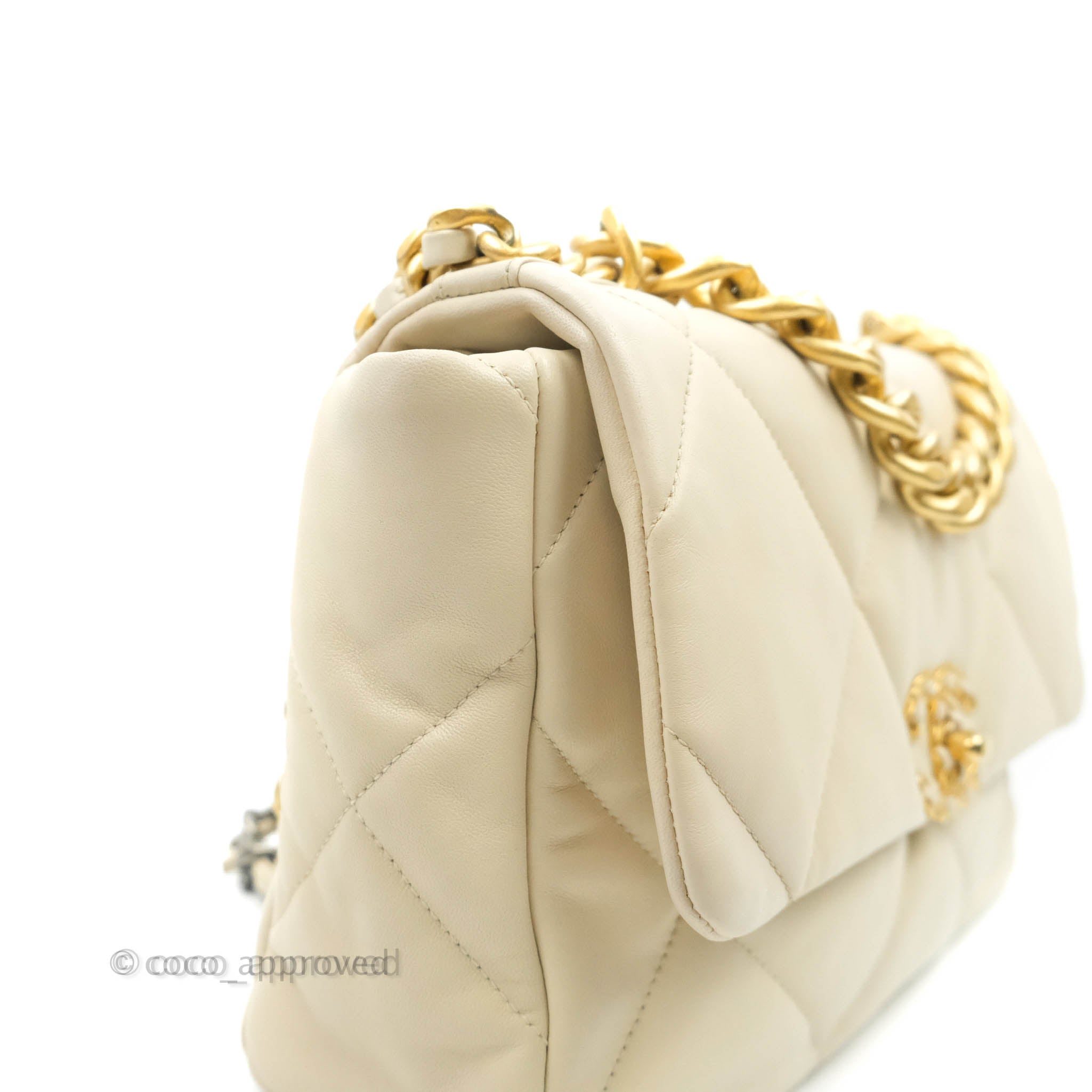 Chanel 19 Medium Flap Bag in Beige Cream Goatskin Leather with Mixed Hardware - Luxury Designer Handbag for Women, Perfect for Work, Travel and Special Occasions