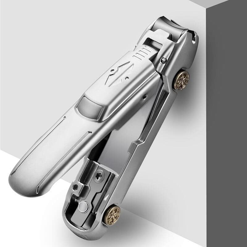 Ritmo Portable Travel Nail Clippers - Sharp Curved & Slanted Blade Nail Clipper with Catcher | No Splash Fingernail Trimmer for Adults | Grey & Silver Black Design | Perfect for Travel, Car, Office & Home Use (Silver)