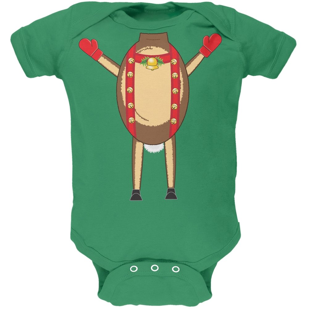 Old Glory Reindeer Baby Bodysuit - Green Christmas Infant Costume for Holiday Photos & Festive Parties