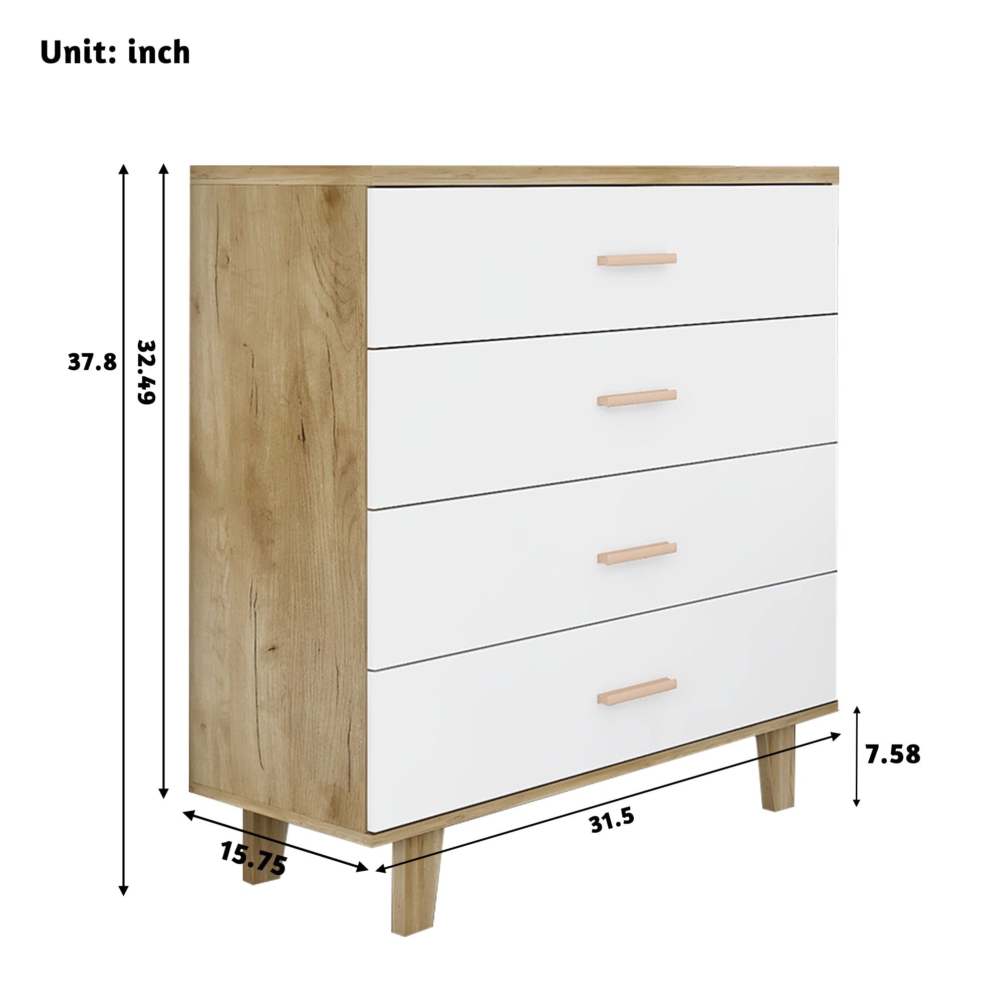 Modern 4-Drawer Wooden Dresser - White Bedroom Chest of Drawers for Storage, Small Living Room Dresser with Ample Space | Perfect for Bedroom Organization, Guest Room Furniture & Apartment Decor