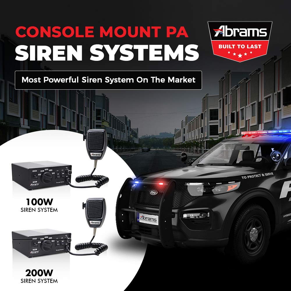 Abrams Emergency Vehicle Siren - 100W PA System with Dual 15A Police Light Outputs - 12V Heavy-Duty Horn for Fire Trucks, Police Cars, ATVs & UTVs - Ideal for Emergency Response, Traffic Control & Off-Road Safety