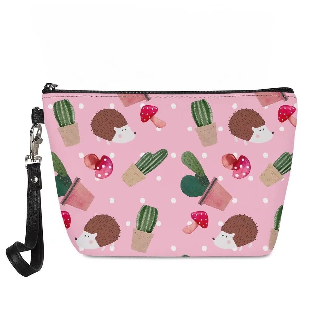 Cute Hedgehog Cosmetic Bag for Women - Waterproof Makeup Organizer with Brush Holder, Travel Toiletry Bag for Brushes & Essentials - Perfect for Travel, Gym, and Daily Use