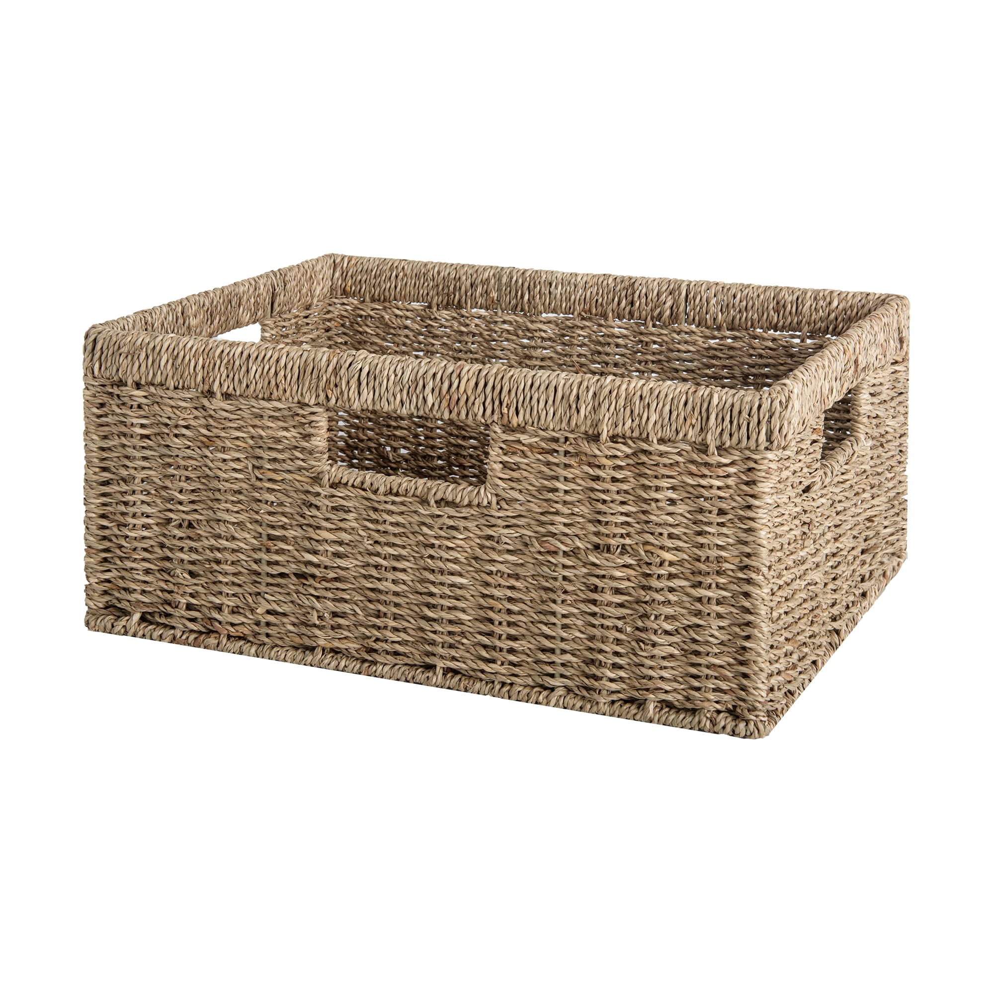 StorageWorks Large Wicker Storage Basket - Natural Seagrass Rectangle Basket with Sturdy Built-in Handles | Handwoven Rattan Organizer for Blankets, Toys & Home Decor | Perfect for Living Room, Bedroom & Nursery Organization (1 Pack)
