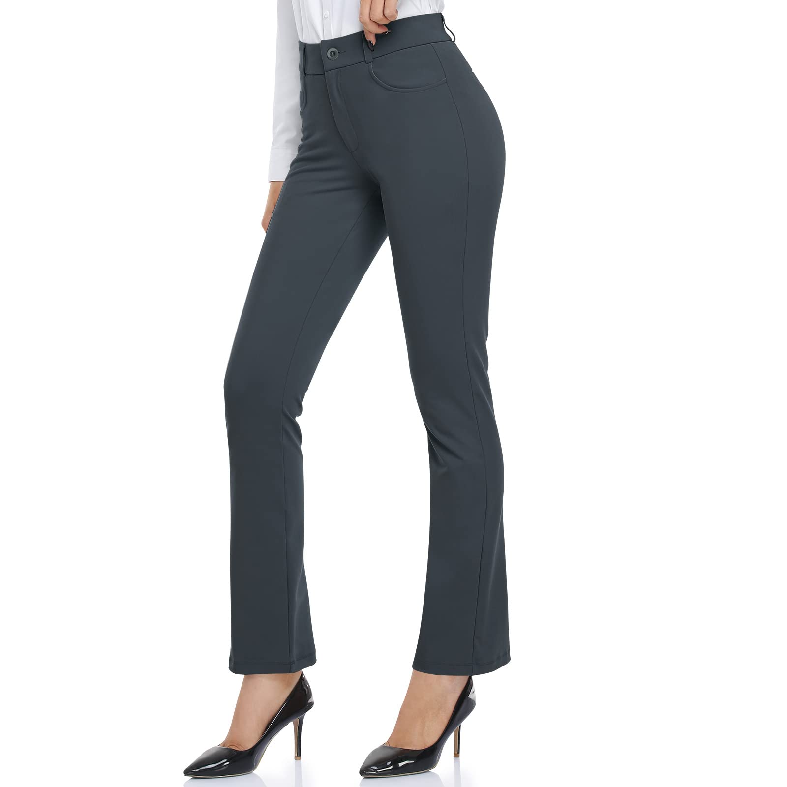 HISKYWIN Women's Stretchy Yoga Dress Pants - Straight Leg & Bootcut Office Slacks with Pockets for Business Casual, Petite Sizes - Perfect for Work, Yoga & Everyday Wear