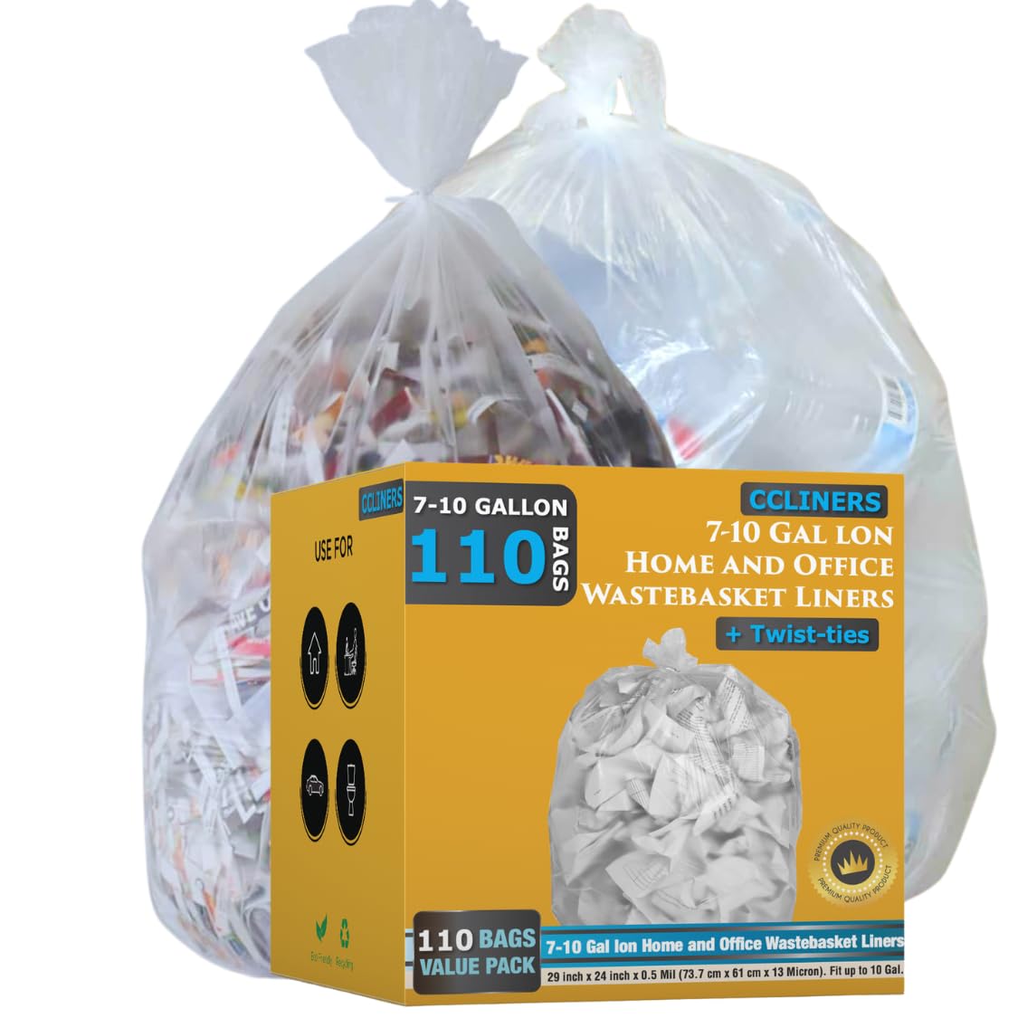 7-10 Gallon Clear Trash Bags - 110 Count (29