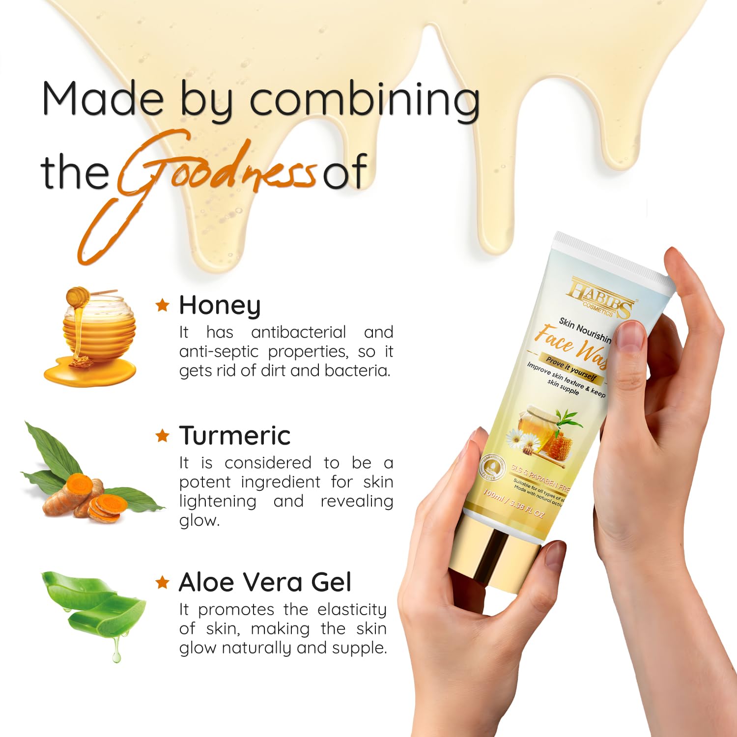 Habibs Nourishing Face Wash for Even Skin Tone - Deep Cleansing, Moisturizing & Brightening Formula (100ml) | Gentle Daily Cleanser for Oily, Dry & Sensitive Skin | Perfect for Morning & Night Skincare Routine