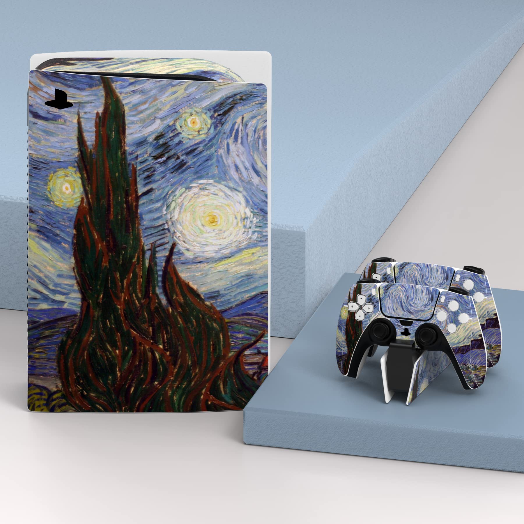 PlayVital The Starry Night Full Skin Decal Set for PS5 Console Disc Edition - Vinyl Sticker Cover for PS5 Controller, Charging Station, Headset & Media Remote - Perfect for Gaming Setup & Home Decor