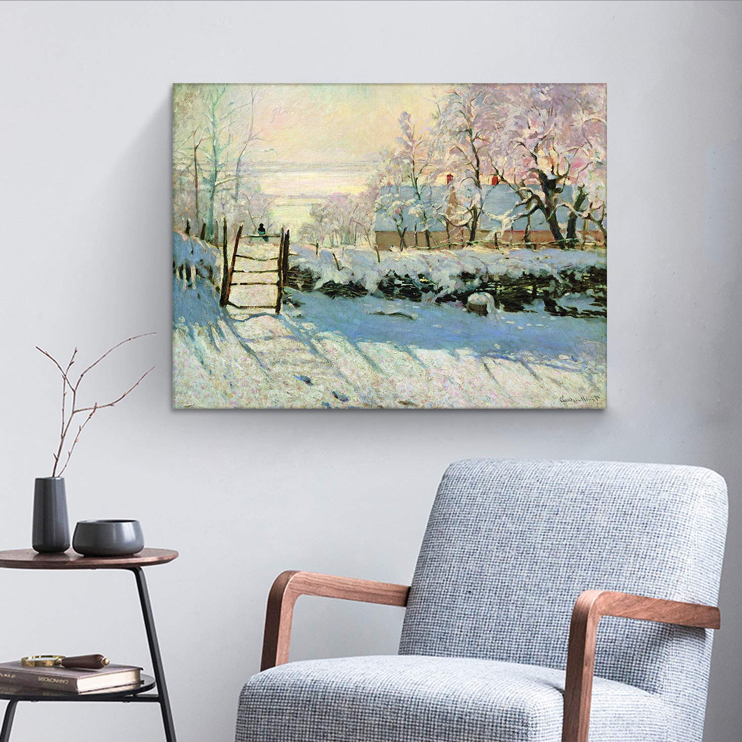 Looife Monet Oil Painting Reproduction - 48x36 Inch Famous 'Magpie in the Snow' Canvas Wall Art Print, Giclee Home Decor for Living Room, Bedroom & Office