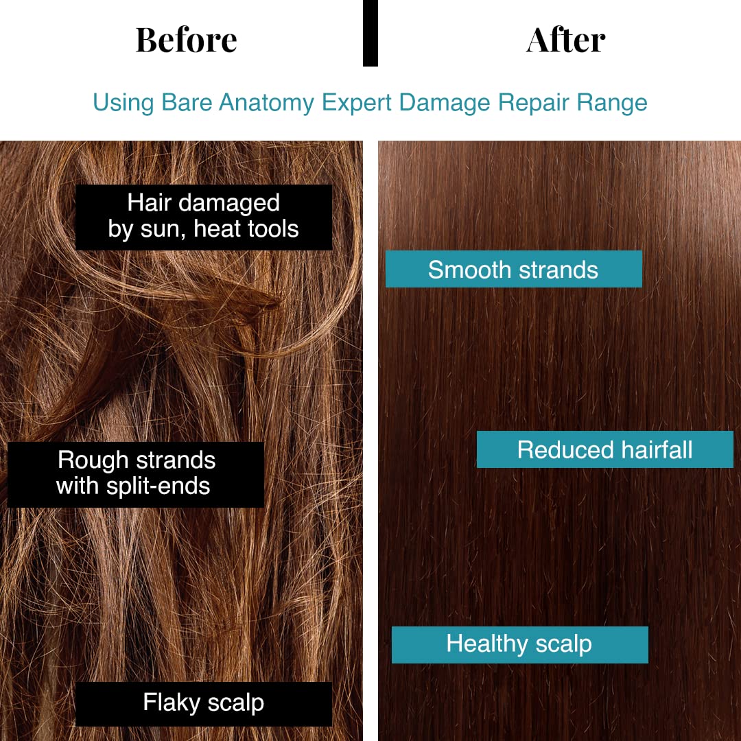 Bare Anatomy Damage Repair Shampoo, Hair Mask & Serum Kit - Sulfate & Paraben Free for Damaged, Weak & Dry Hair - Women & Men (250ml + 250g + 50ml) - Perfect for Salon-Quality Hair Care at Home
