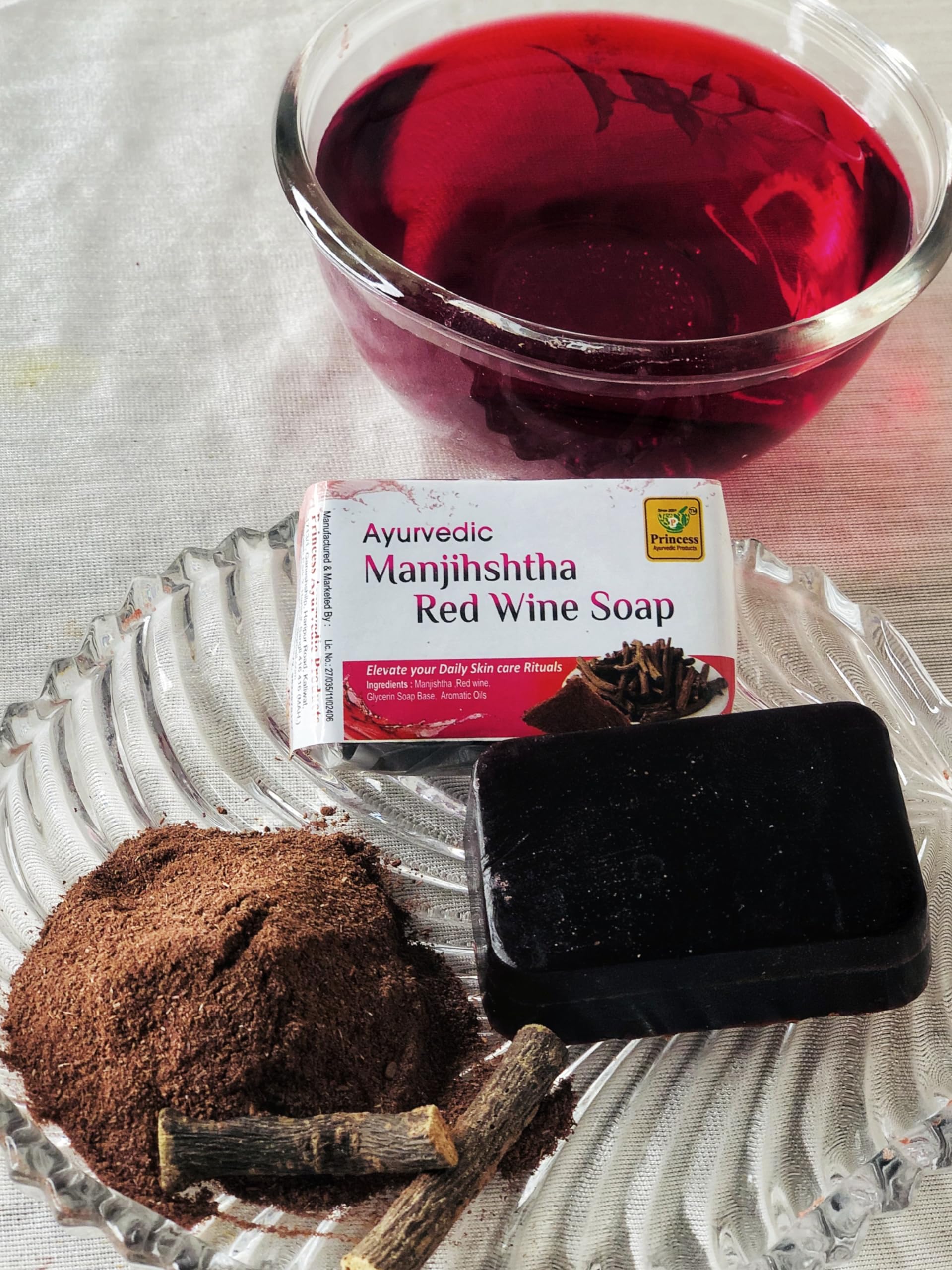 Princess Ayurvedic Manjishtha Red Wine Soap - Natural Skin Brightening & Detoxifying Face & Body Cleanser for Glowing Complexion | Perfect for Daily Skincare Routine & Spa Treatments