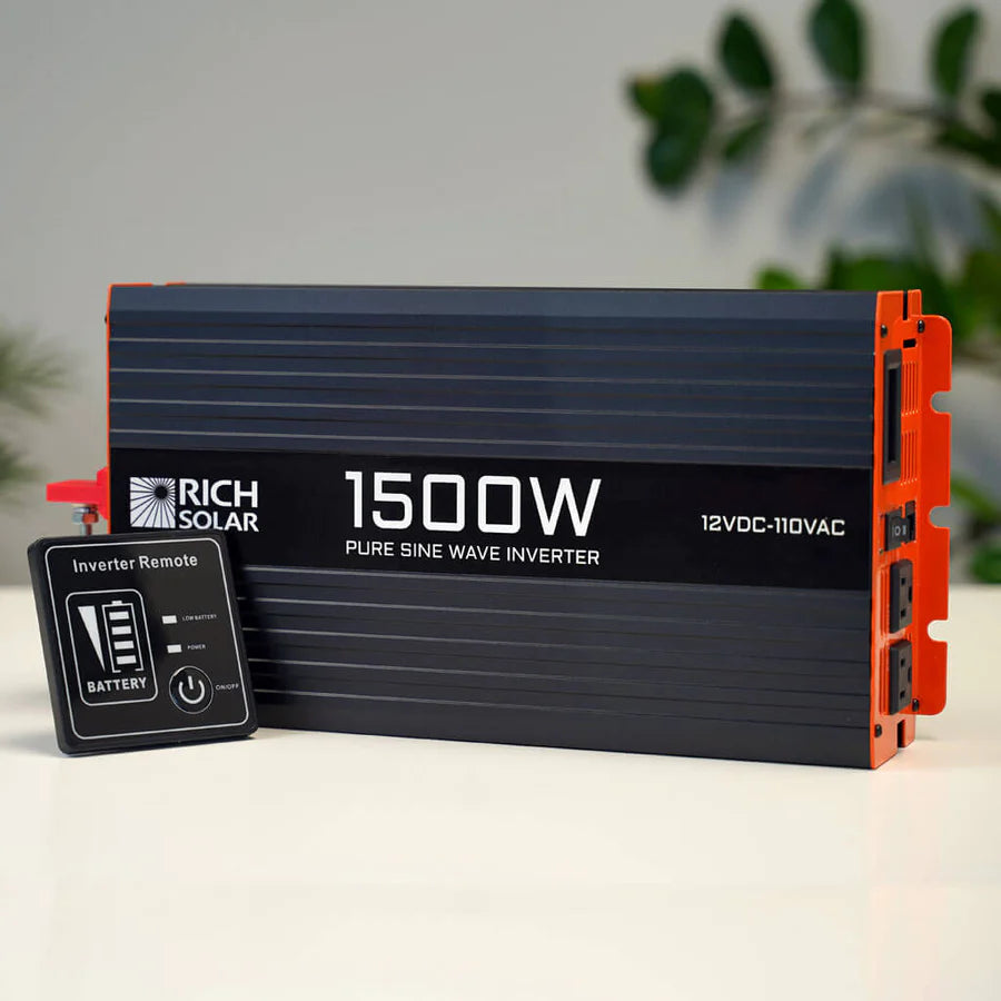 Rich Solar 1500W 12V Pure Sine Wave Power Inverter for RVs, Boats, Off-Grid Solar Systems - Heavy Duty Industrial Use