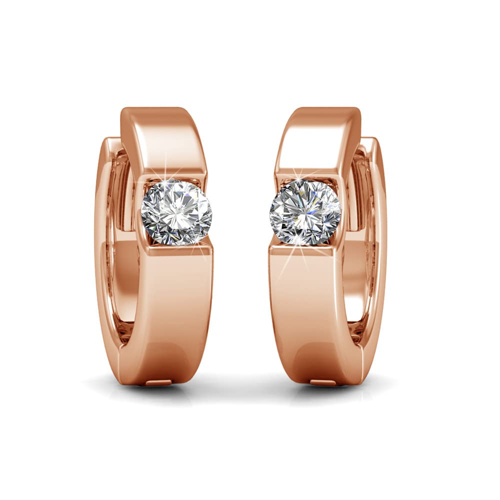Cate & Chloe Charlie 18k White Gold Plated Hoop Earrings with Crystals - Small Elegant Crystal Hoops for Women, Solitaire Stone Earring Set, Silver Round Ring Earrings | Perfect for Weddings, Parties & Everyday Wear