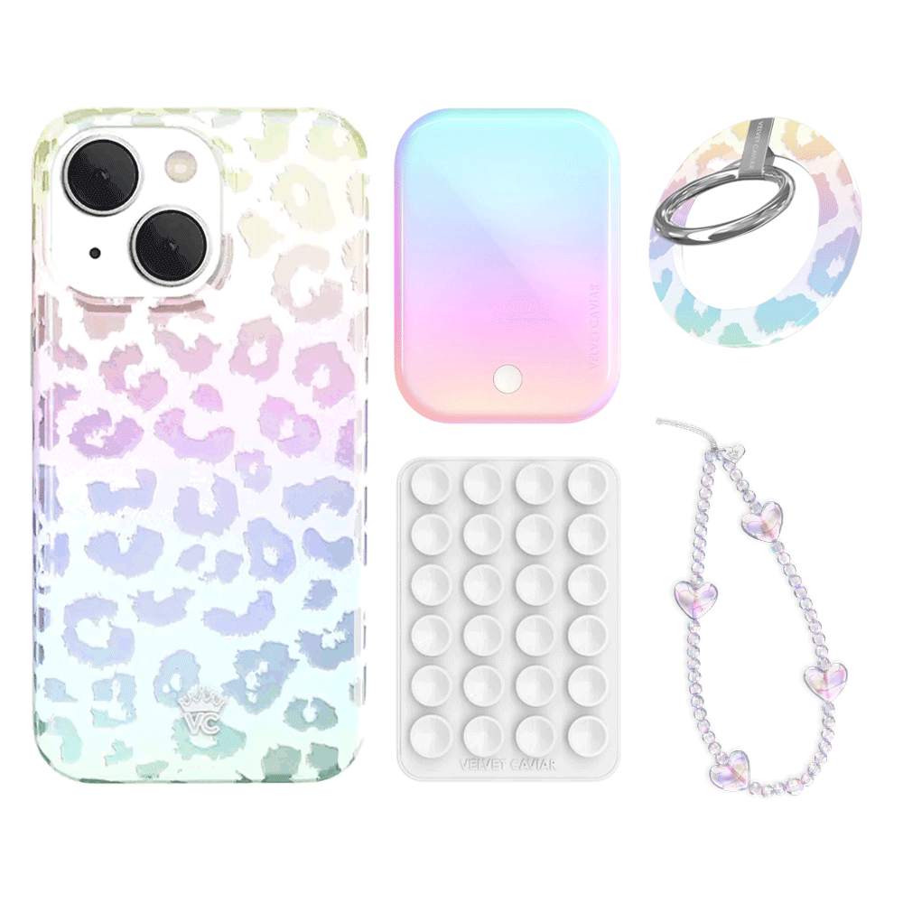 White Opal Leopard iPhone Case with Grip - Stylish Protective Phone Cover for iPhone 13/14/15 Pro Max - Perfect for Work, Travel & Everyday Use