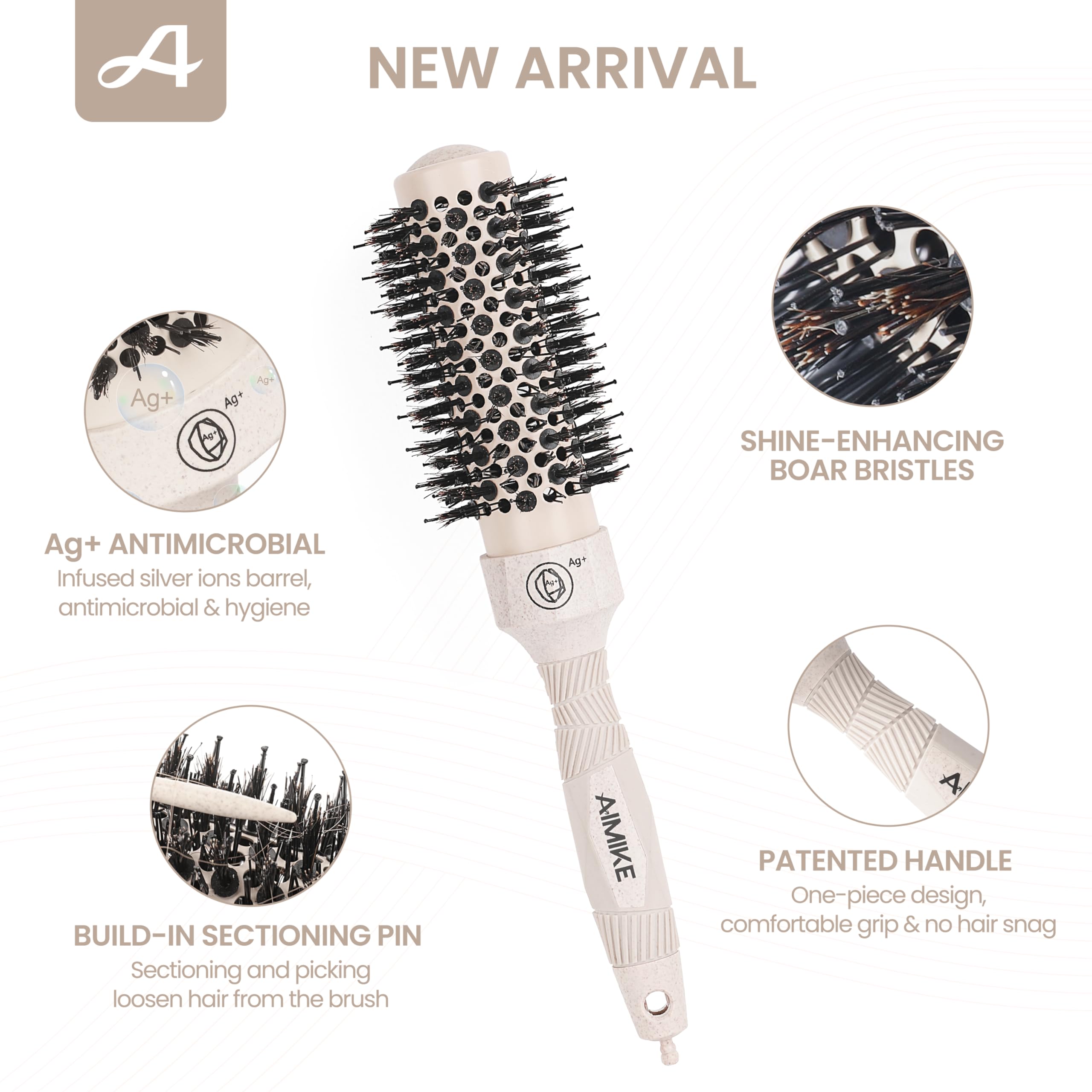 AIMIKE Professional Round Hair Brush for Blow Drying - Nano Ionic Technology Anti-Static Styling Brush with Boar Bristles & Nylon - Perfect for Salon Styling, Curling, Straightening & Volume - Ideal for Home Use & Professional Hairdressers