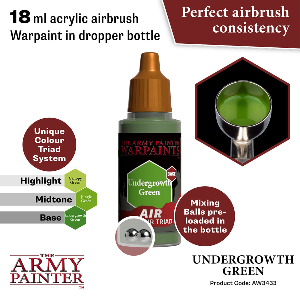 Warpaints Air: Undergrowth Green - Premium Matte Acrylic Paint for Miniatures & Models - Perfect for Warhammer, D&D, and Tabletop Gaming