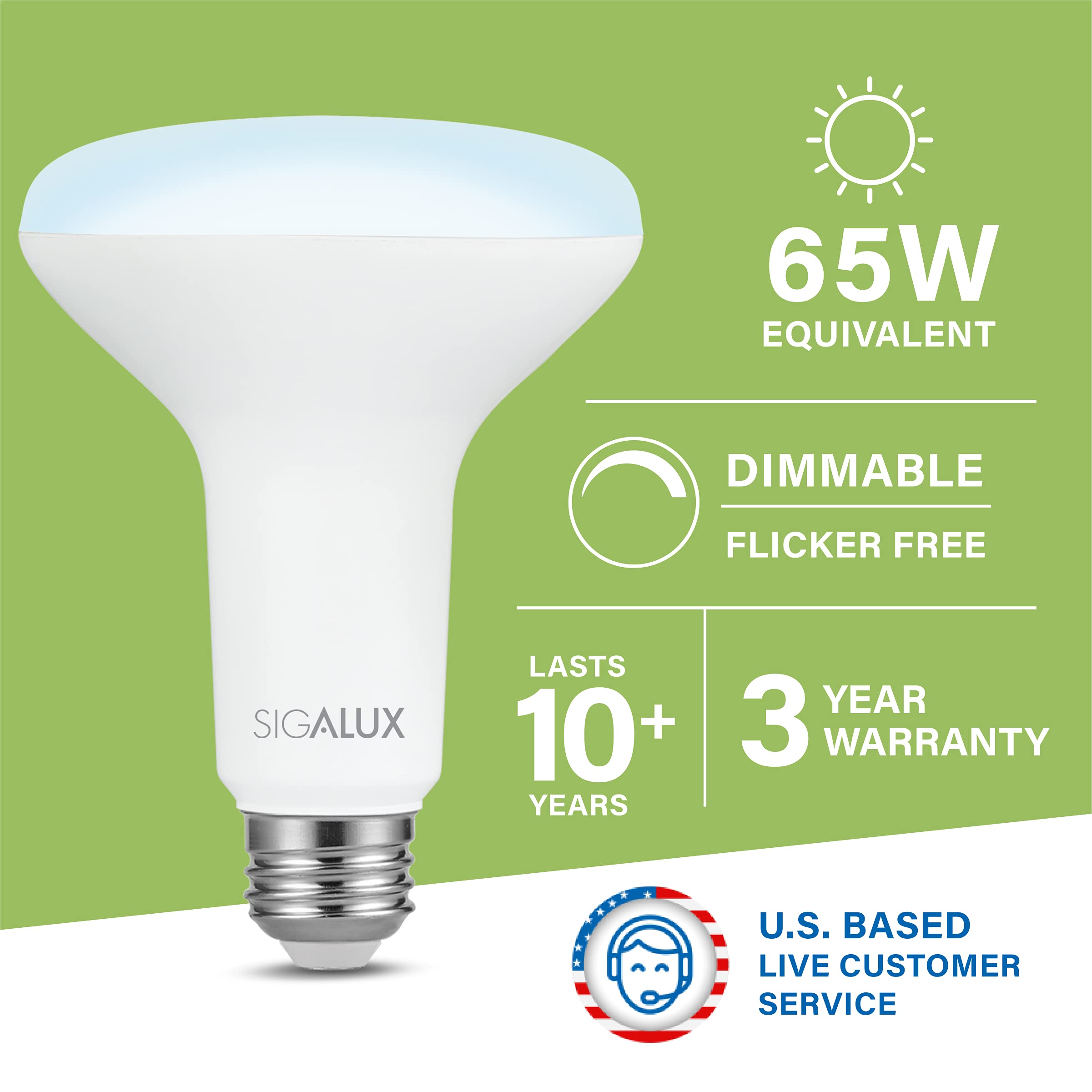 Sigalux BR30 LED Bulb 6 Pack - 65W Equivalent, Dimmable Recessed Light Bulb 650LM 5000K Daylight, E26 Base UL Listed - Perfect for Indoor Lighting, Kitchens, Living Rooms & Commercial Spaces