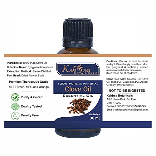 100% Pure & Natural Undiluted Clove Essential Oil (Syzygium Aromaticum) - Steam Distilled for Hair Growth & Skin Care - 30ml - Perfect for Aromatherapy, Massage & DIY Beauty Products