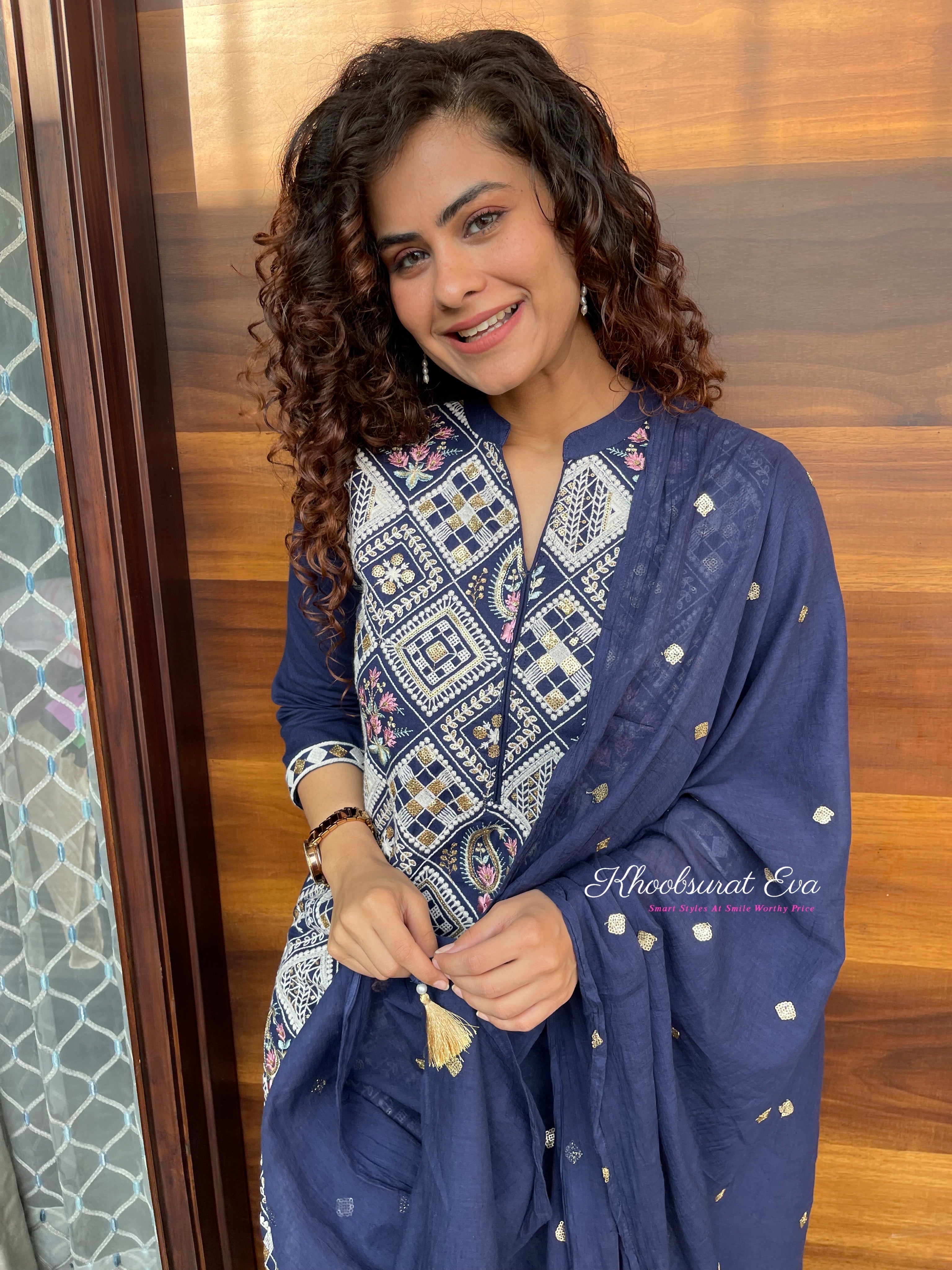 Blue Embroidered Festival Suit Set for Women - Traditional Ethnic Outfit for Parties & Celebrations - Perfect for Diwali, Weddings & Cultural Events